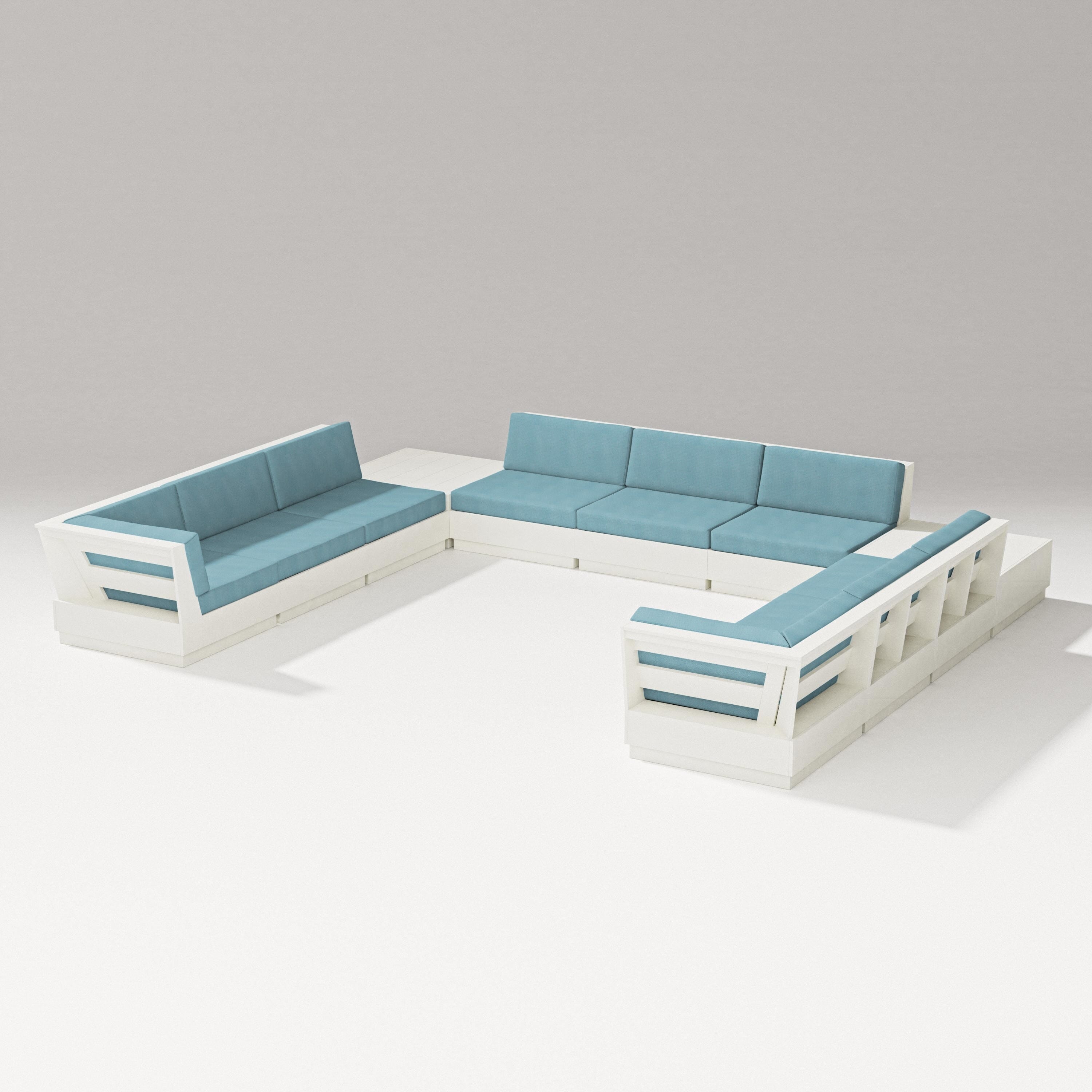 PW Designer Series Elevate 11-Piece U-Shaped Sofa Sectional in Vintage White / Lattice Sky Blue