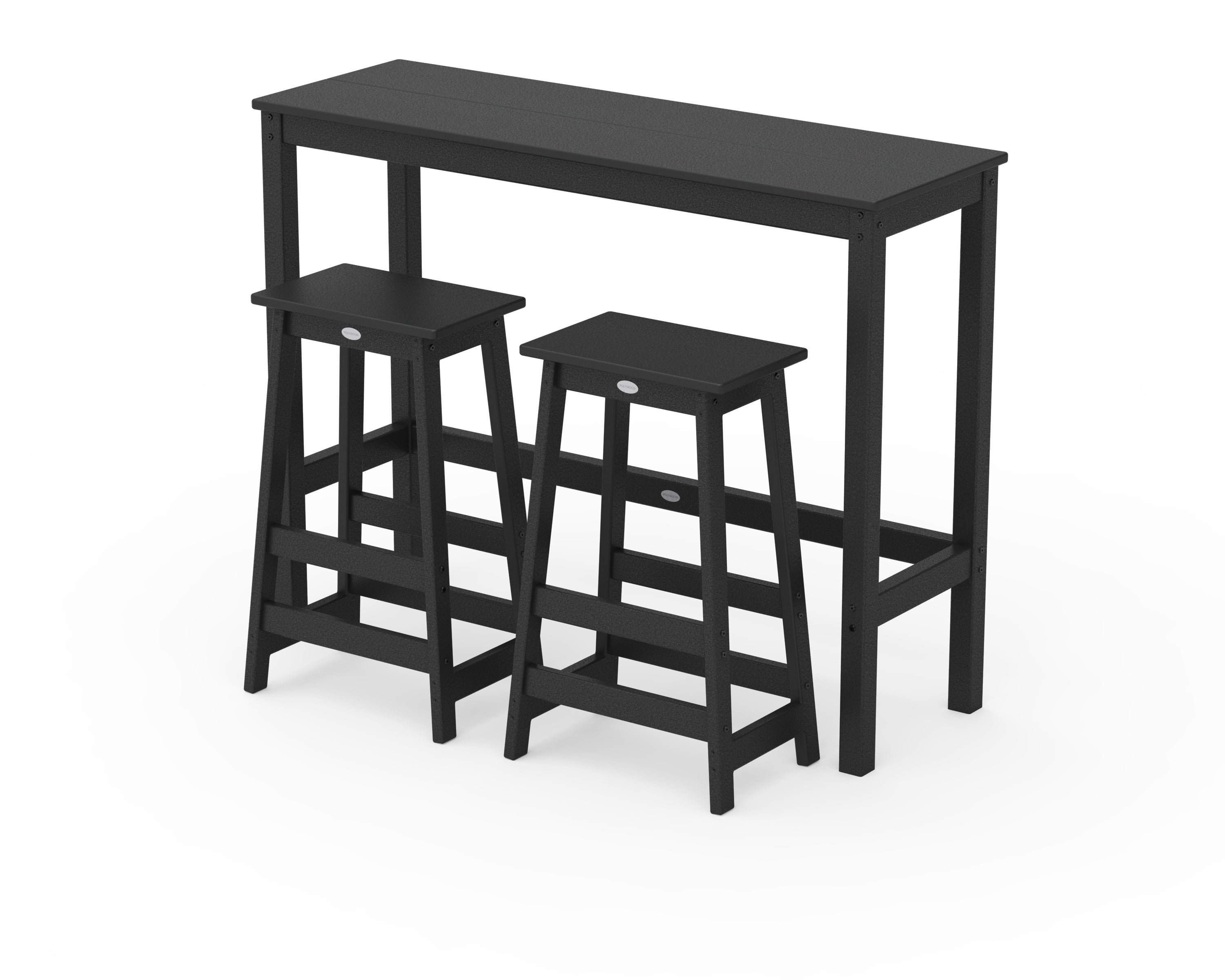POLYWOOD Modern Studio Stool 3-Piece Bar Balcony Set in Black