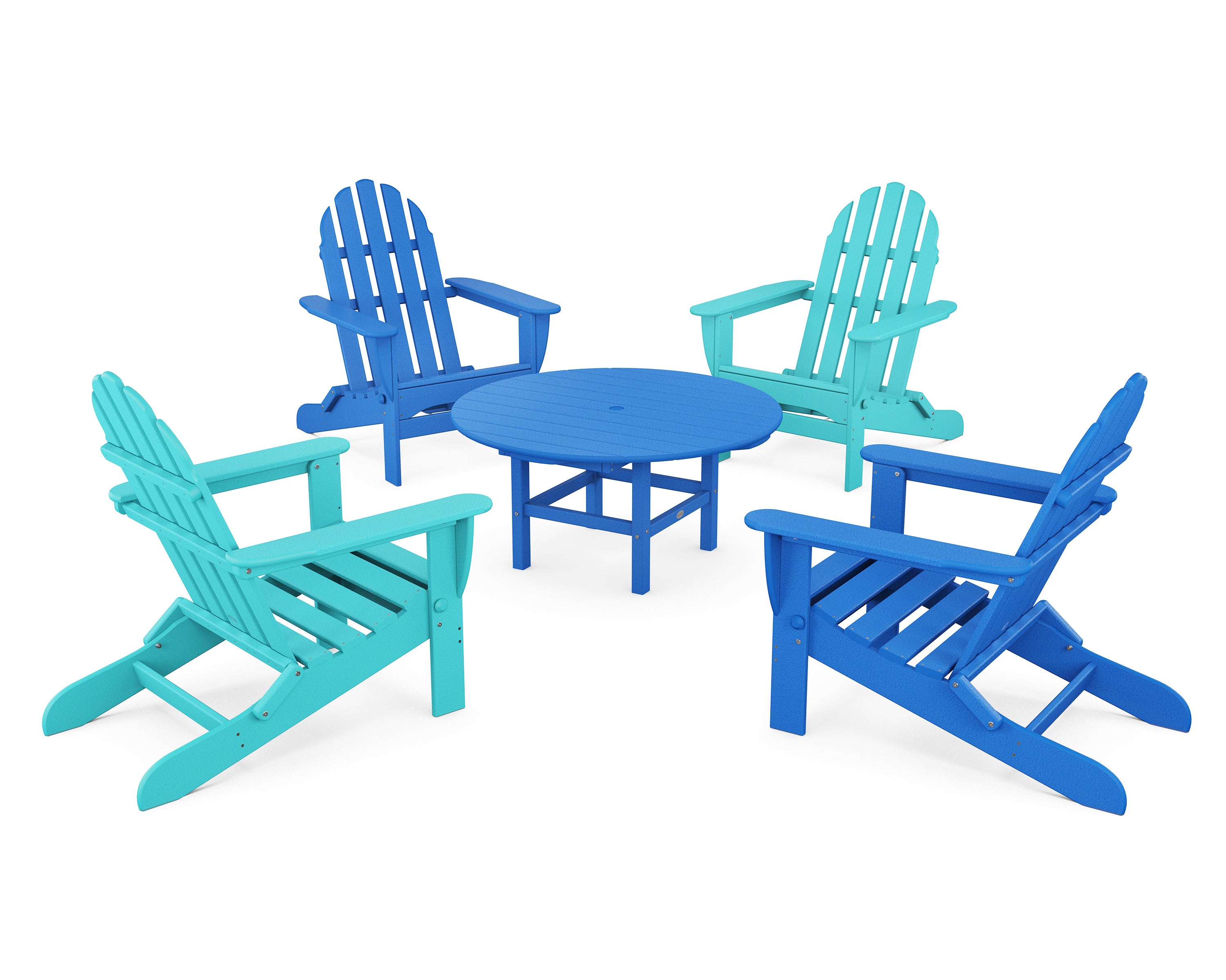 POLYWOOD® Classic Folding Adirondack 5-Piece Conversation Group in Pacific Blue / Aruba