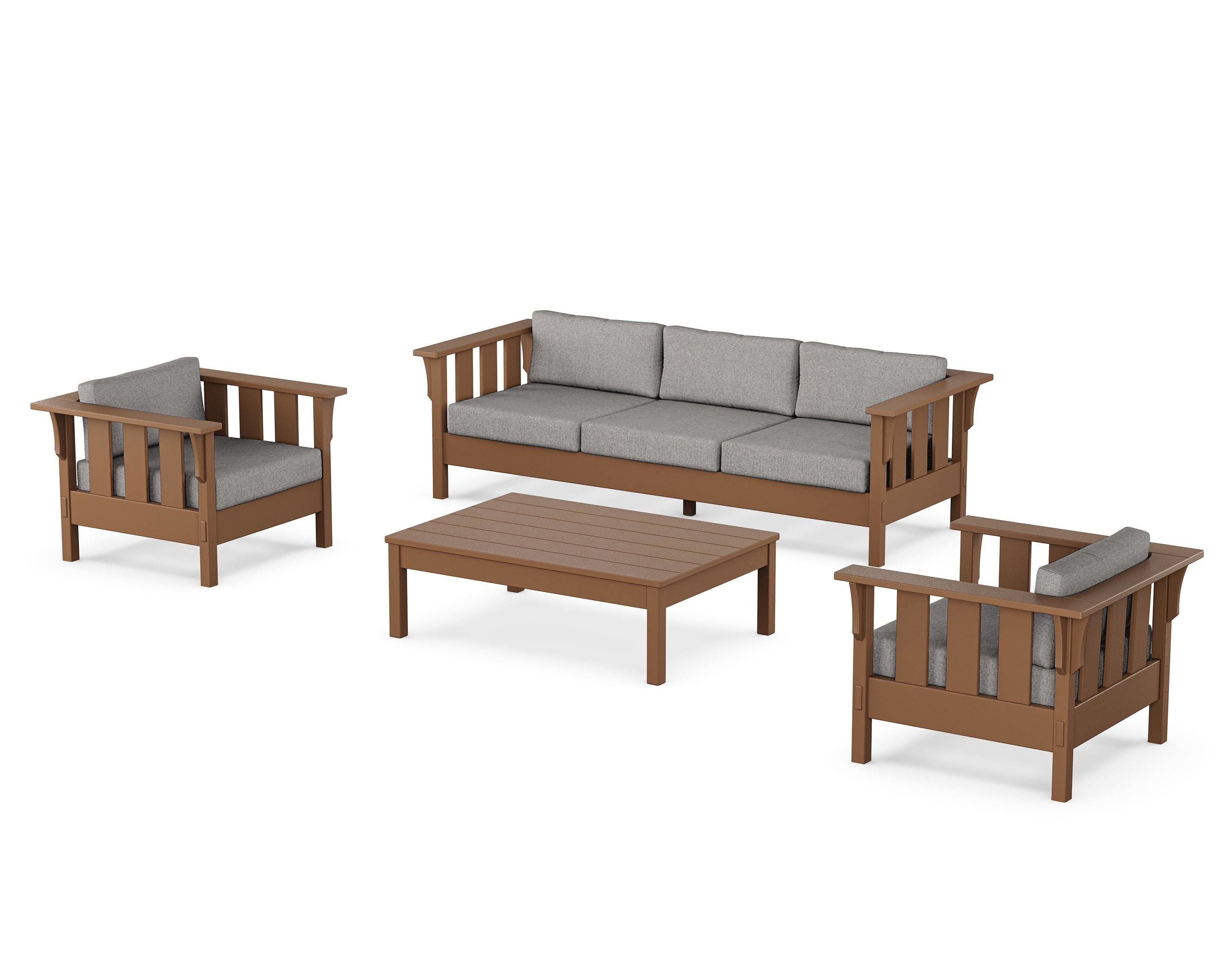 Martha Stewart by POLYWOOD Acadia 4-Piece Deep Seating Set with Sofa in Teak / Grey Mist