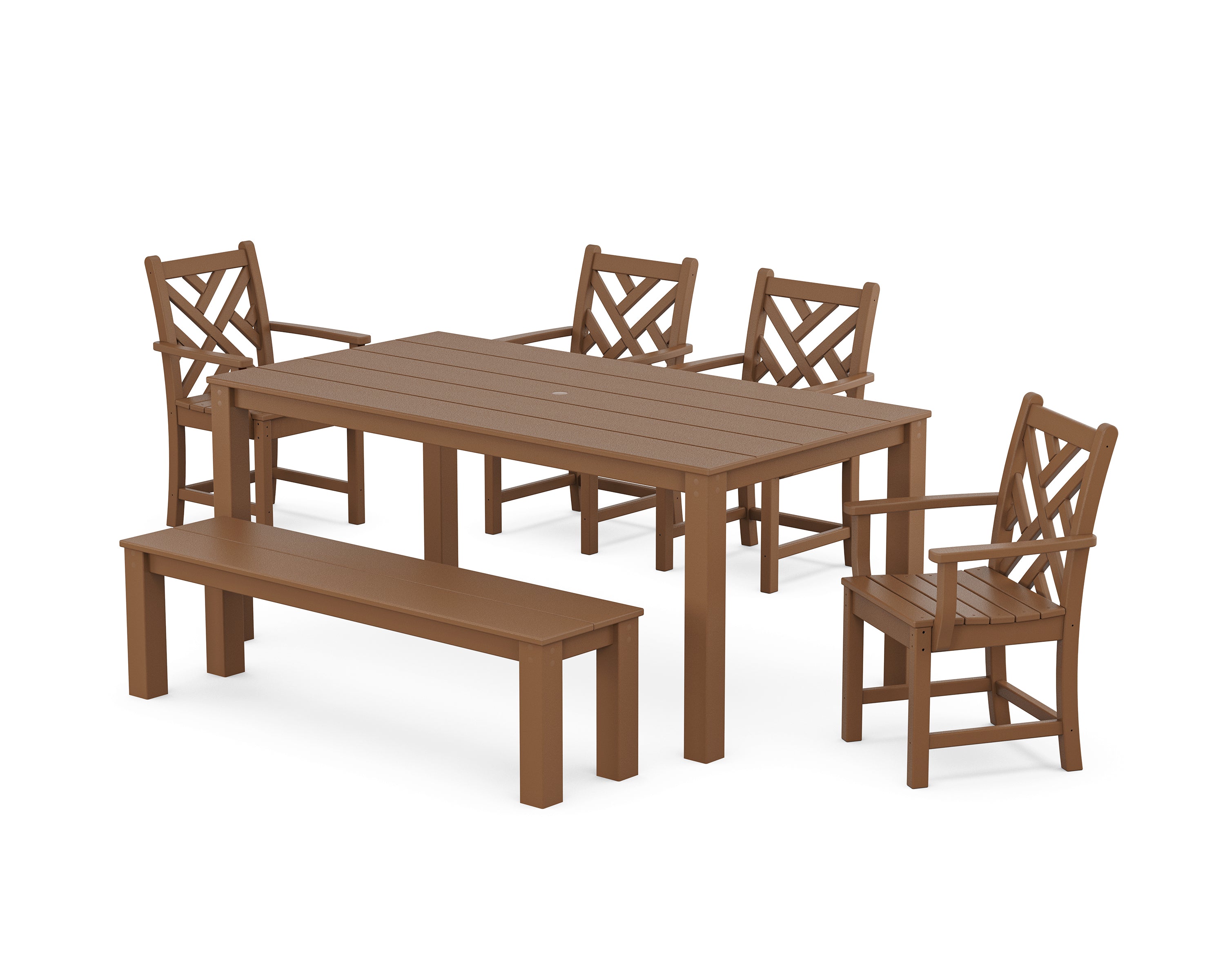 POLYWOOD® Chippendale 6-Piece Parsons Dining Set with Bench in Teak