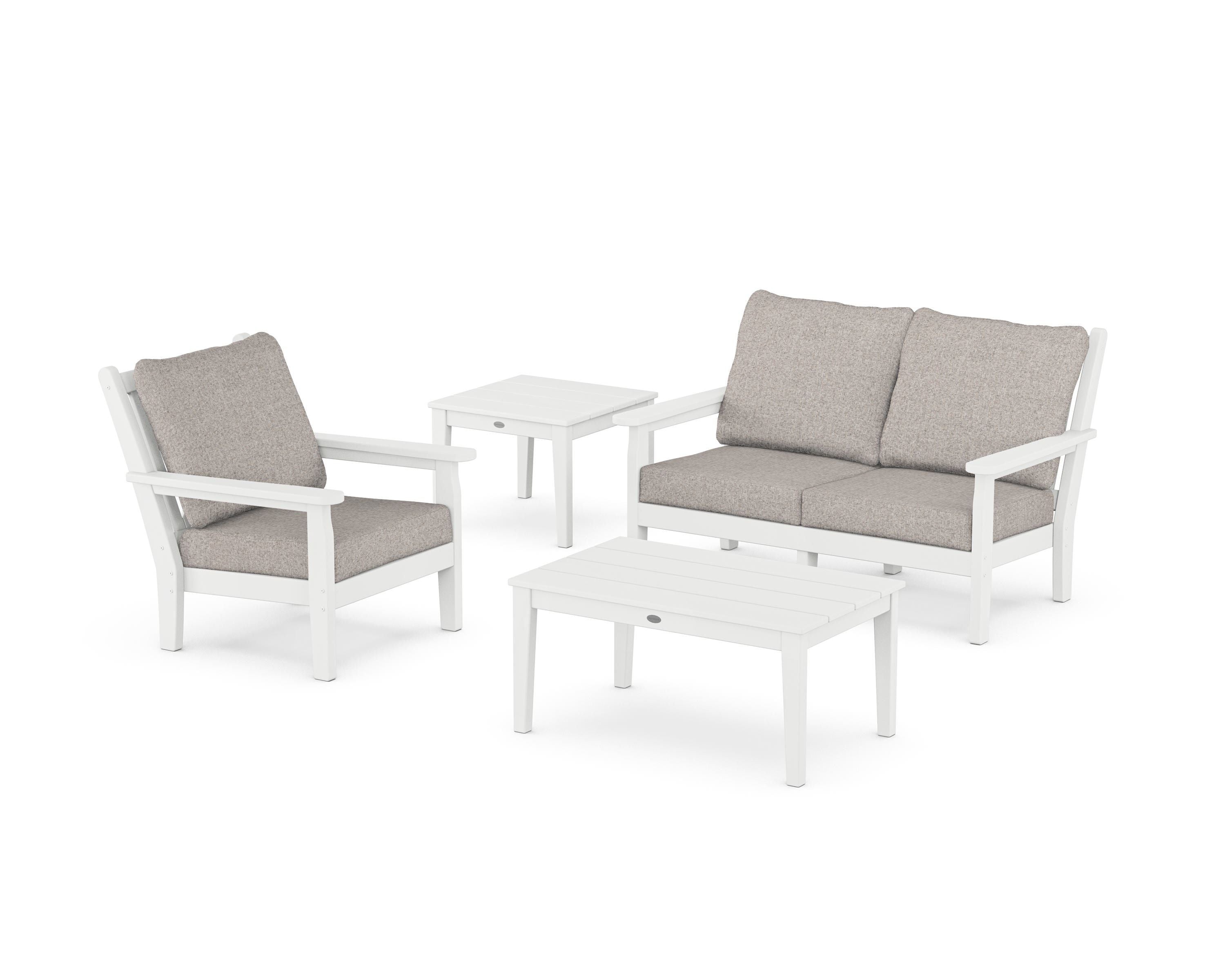 POLYWOOD Chippendale 4-Piece Deep Seating Set in White / Weathered Tweed