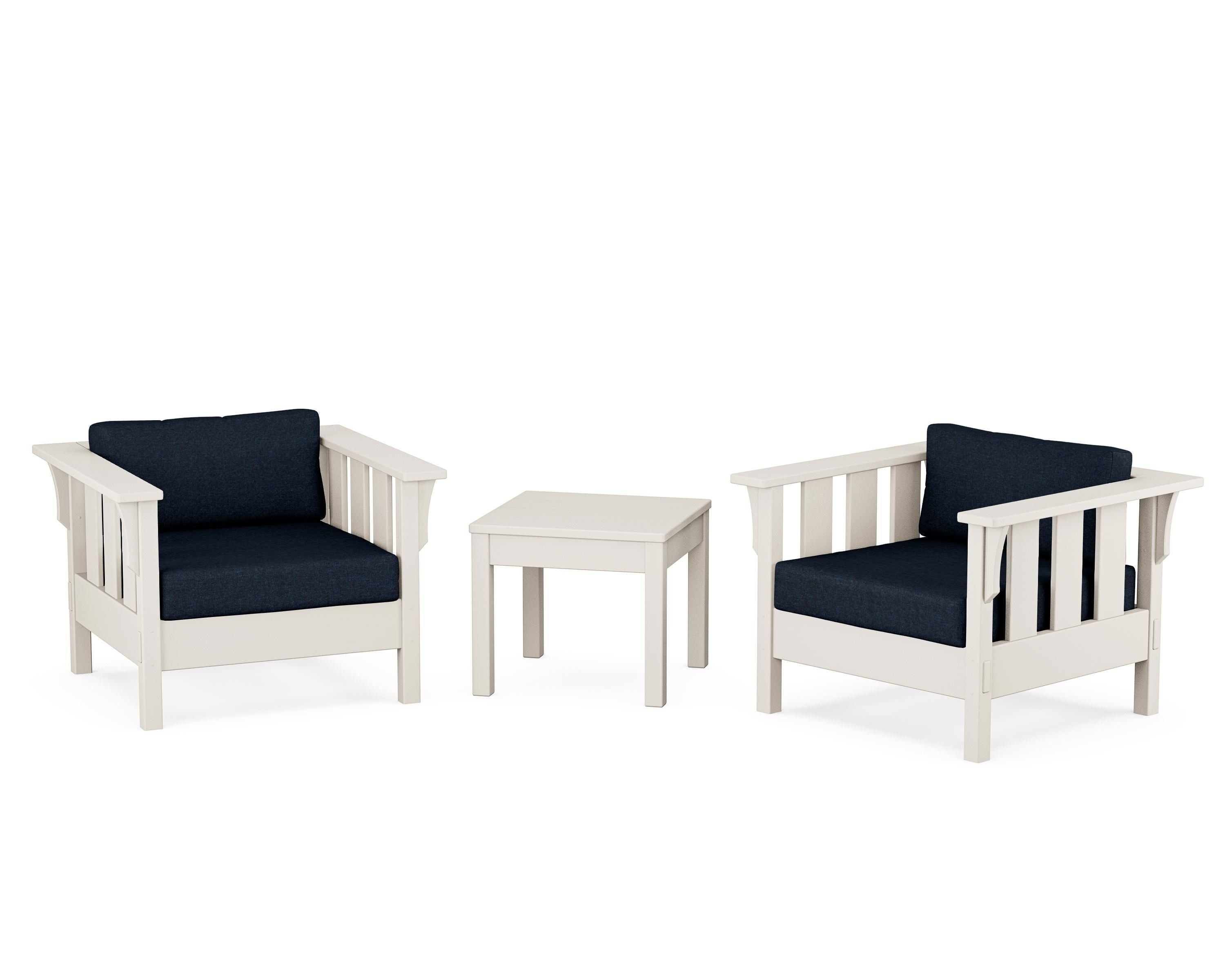 Martha Stewart by POLYWOOD Acadia 3-Piece Deep Seating Set in Sand / Marine Indigo