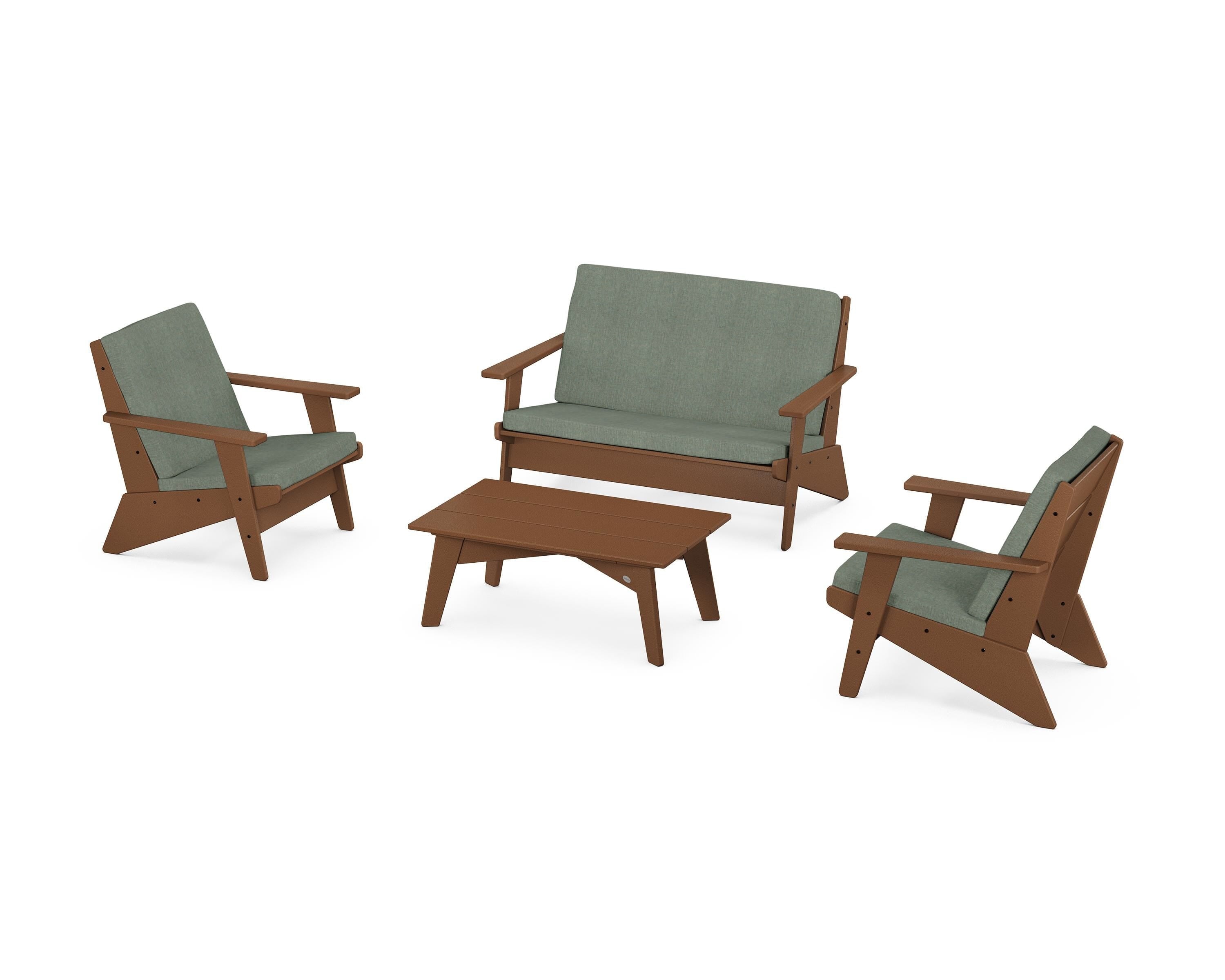 POLYWOOD Riviera Modern Lounge 4-Piece Set in Teak / Cast Sage