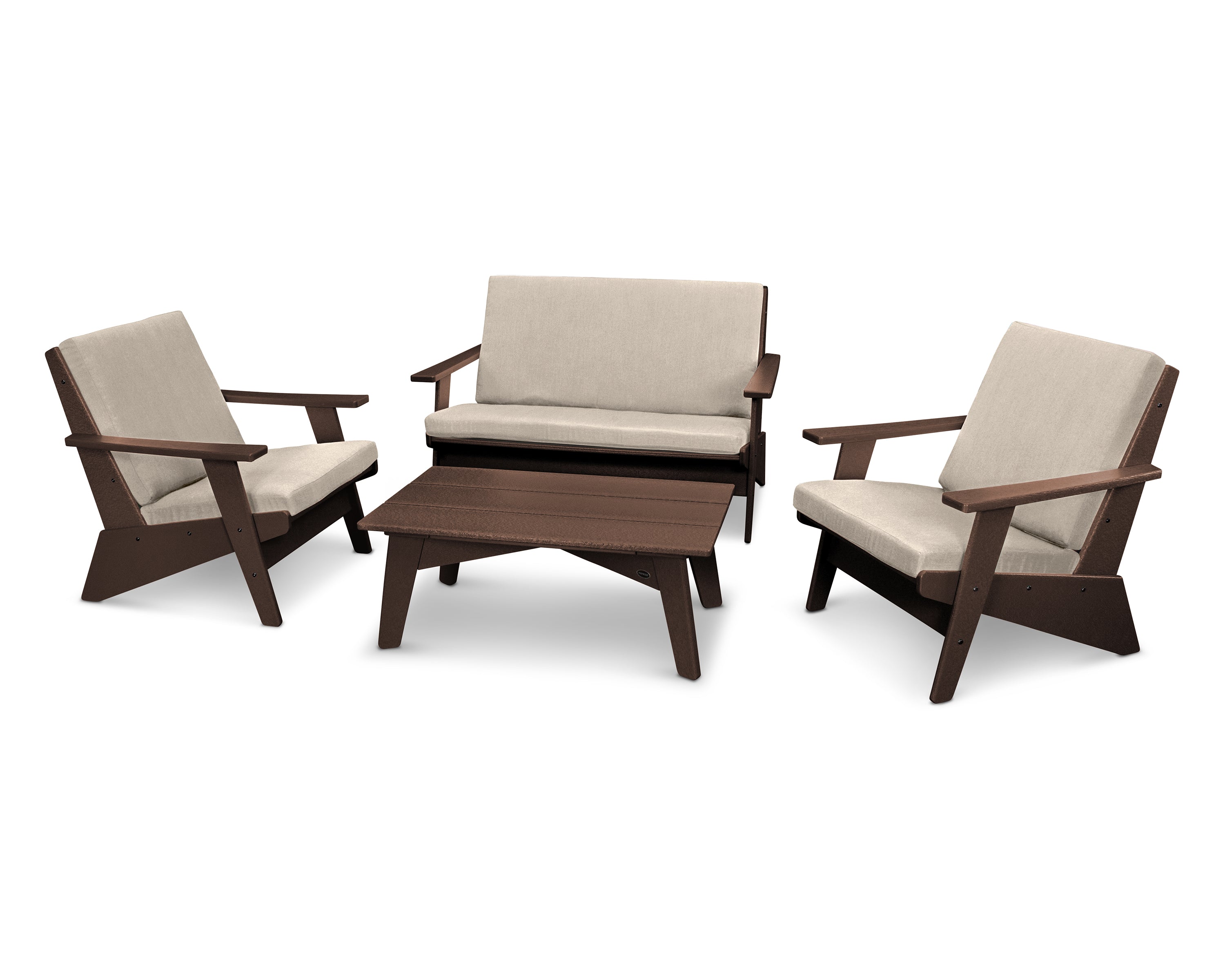 POLYWOOD Riviera Modern Lounge 4-Piece Set in Mahogany / Cast Ash