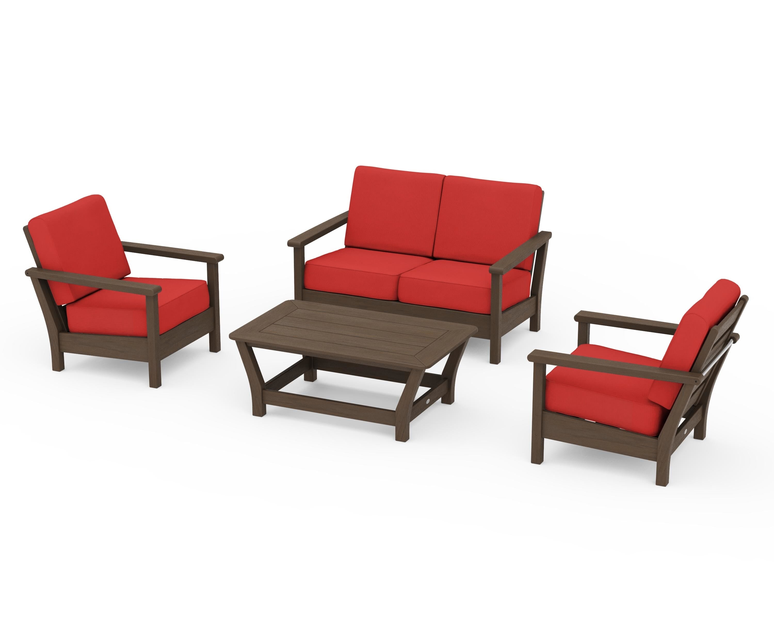 POLYWOOD Harbour 4-Piece Deep Seating Set in Kona / Crimson Linen