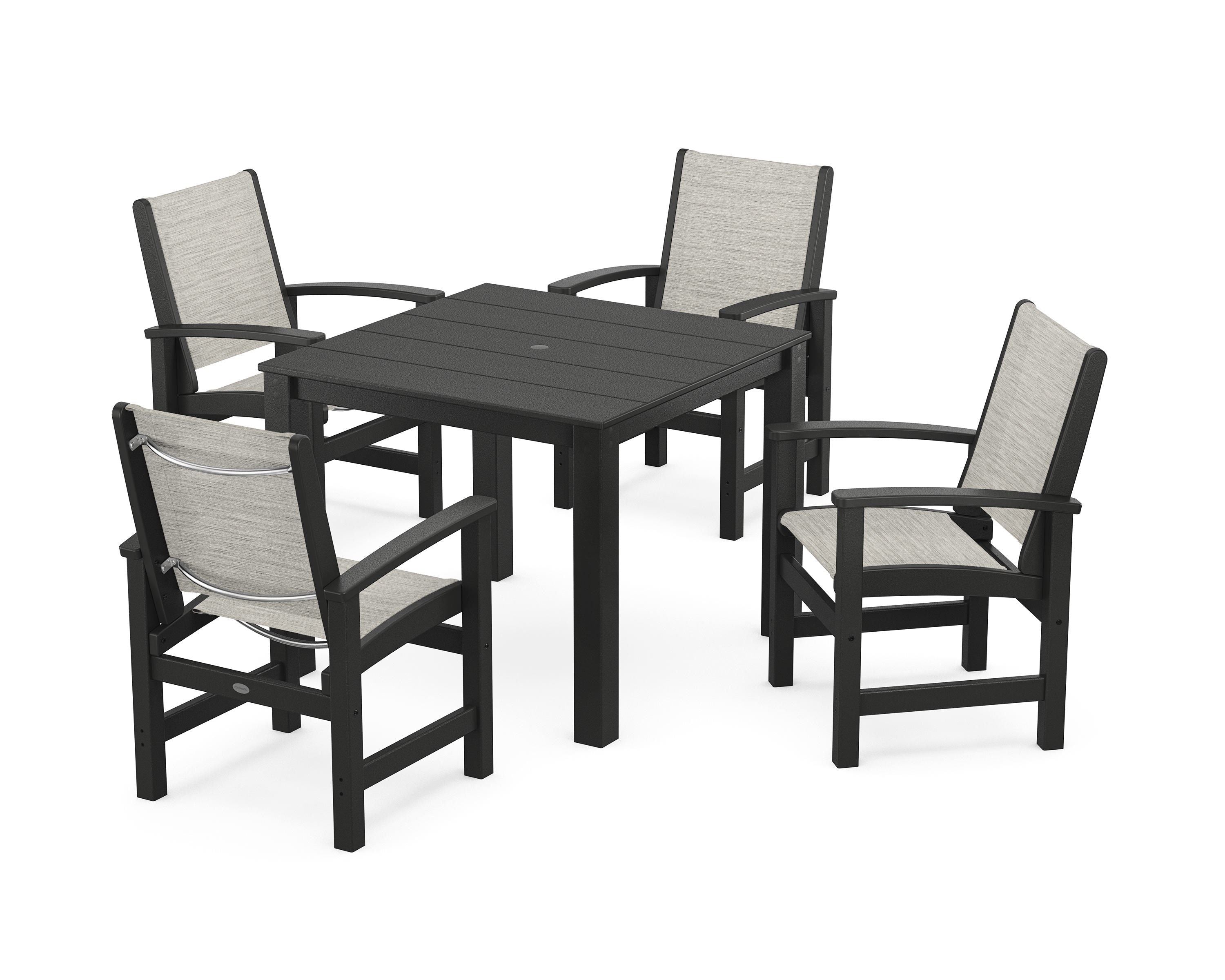 POLYWOOD Coastal 5-Piece Parsons Dining Set in Black / Birch Sling