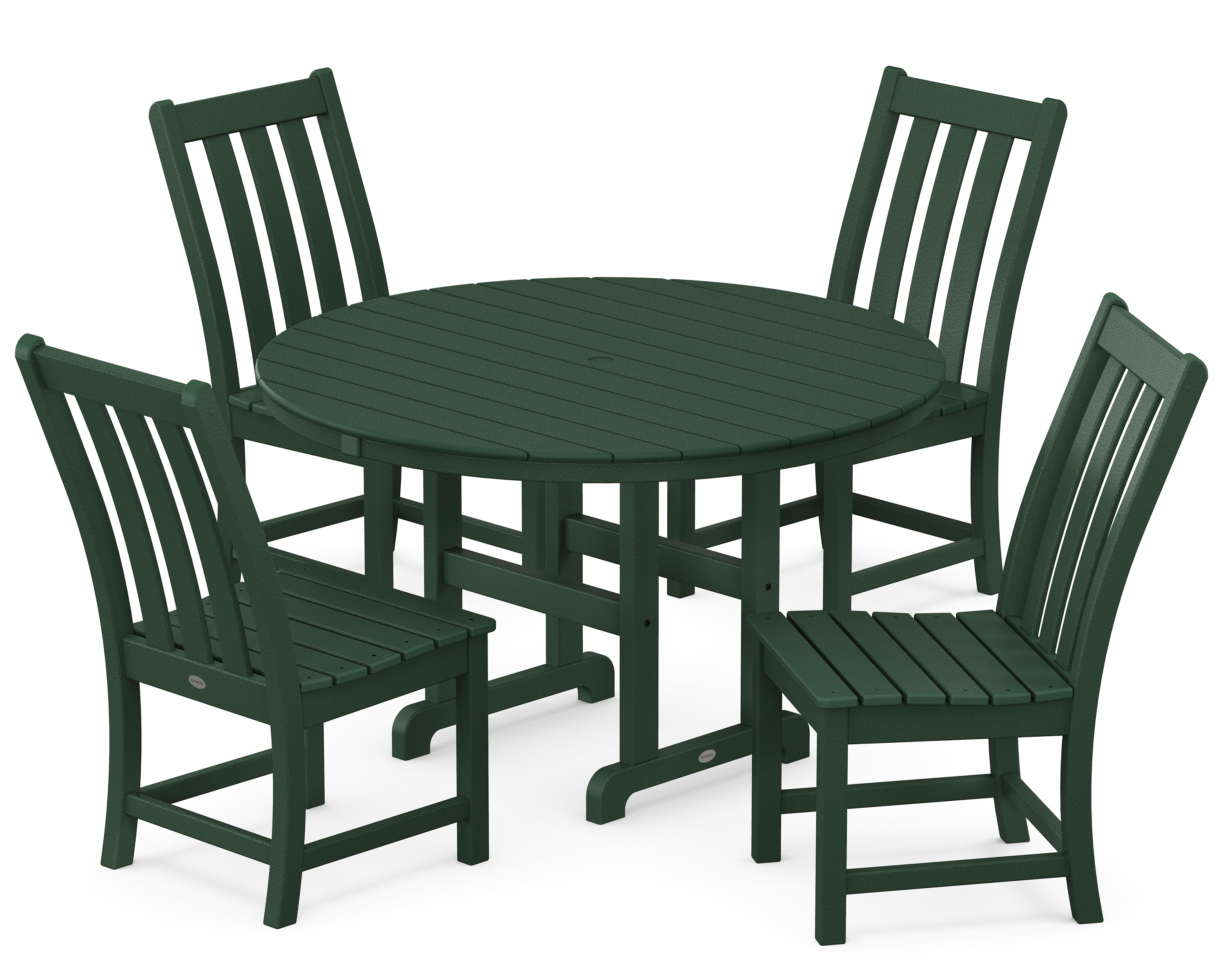 POLYWOOD® Vineyard 5-Piece Round Farmhouse Side Chair Dining Set in Green