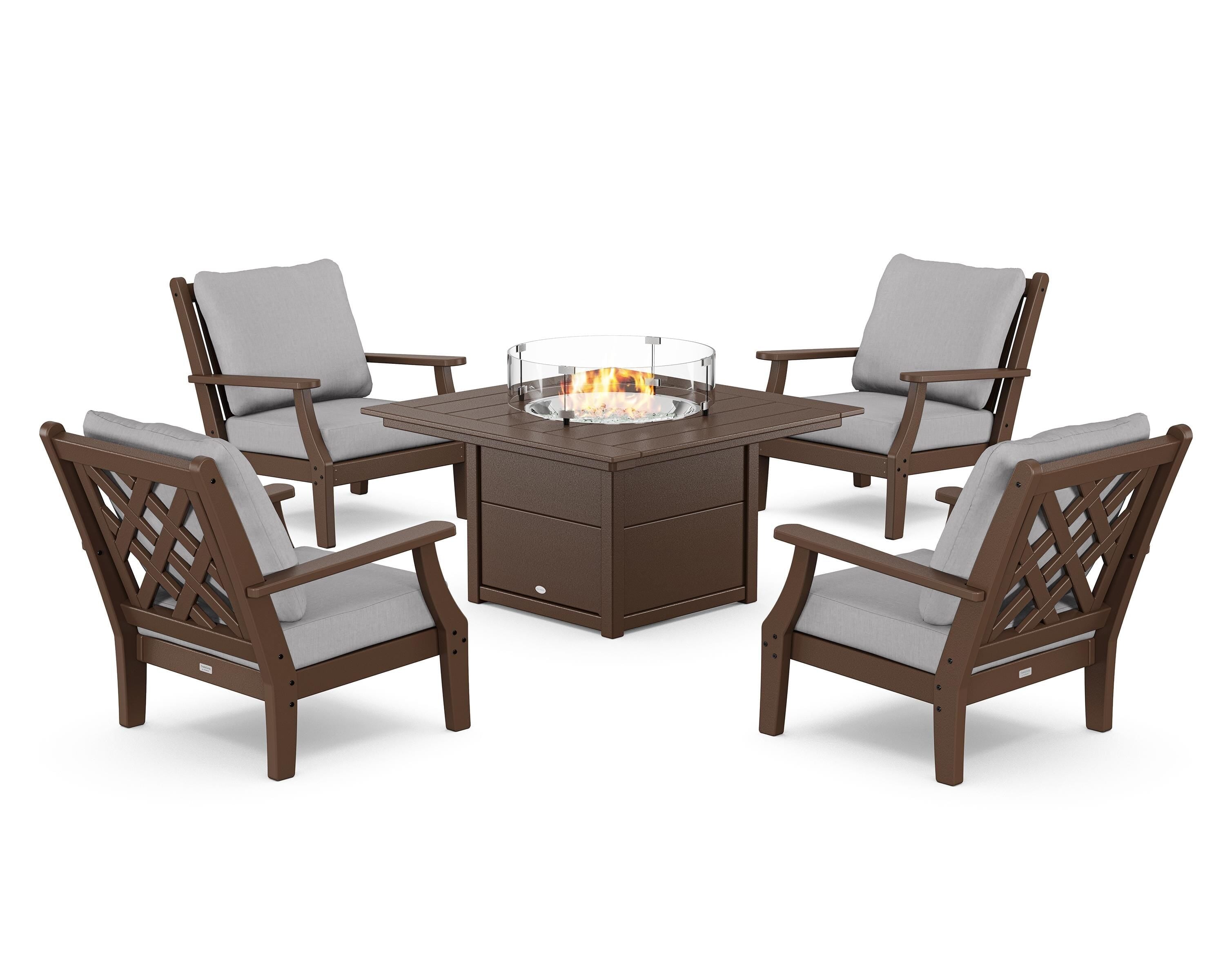 Country Living Wovendale 5-Piece Deep Seating Set with Fire Pit Table in Mahogany / Granite