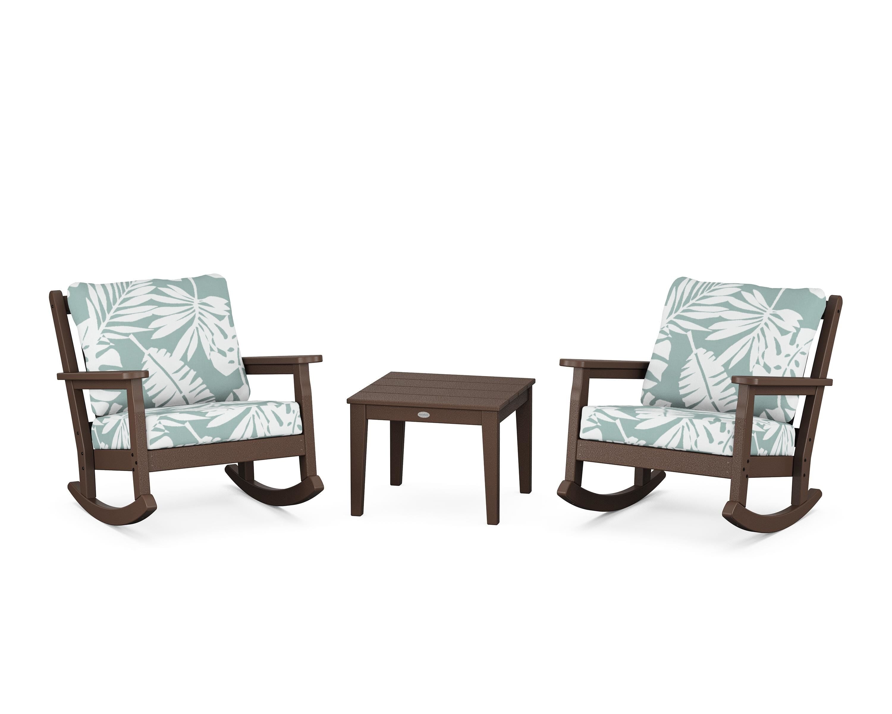 POLYWOOD Chippendale 3-Piece Deep Seating Rocker Set in Mahogany / Leaf Glacier Spa