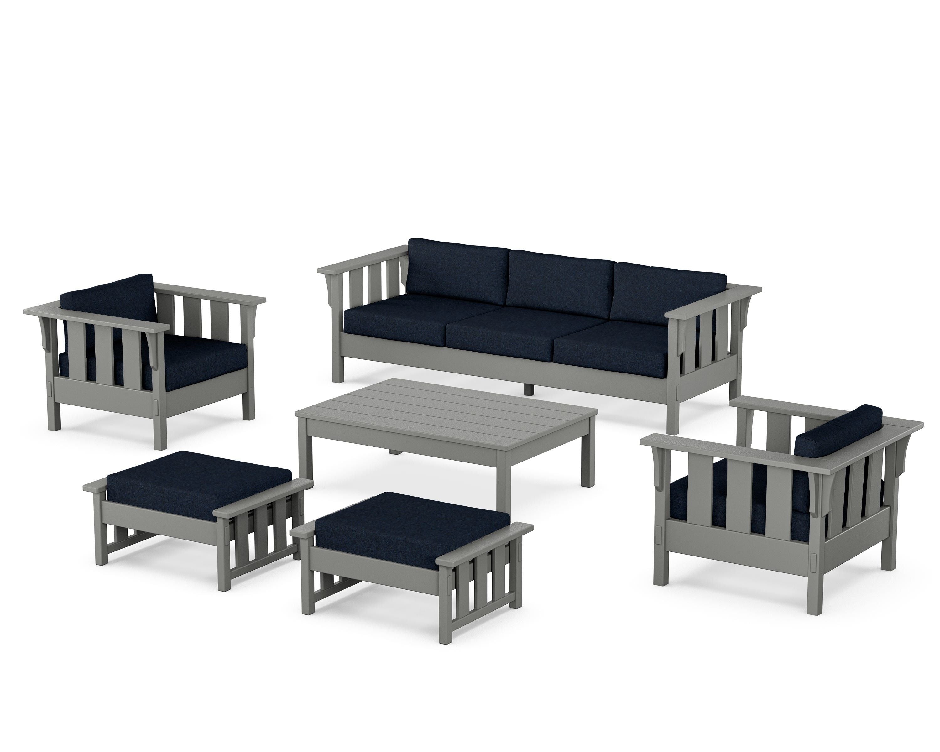 Martha Stewart by POLYWOOD Acadia 6-Piece Lounge Sofa Set in Slate Grey / Marine Indigo