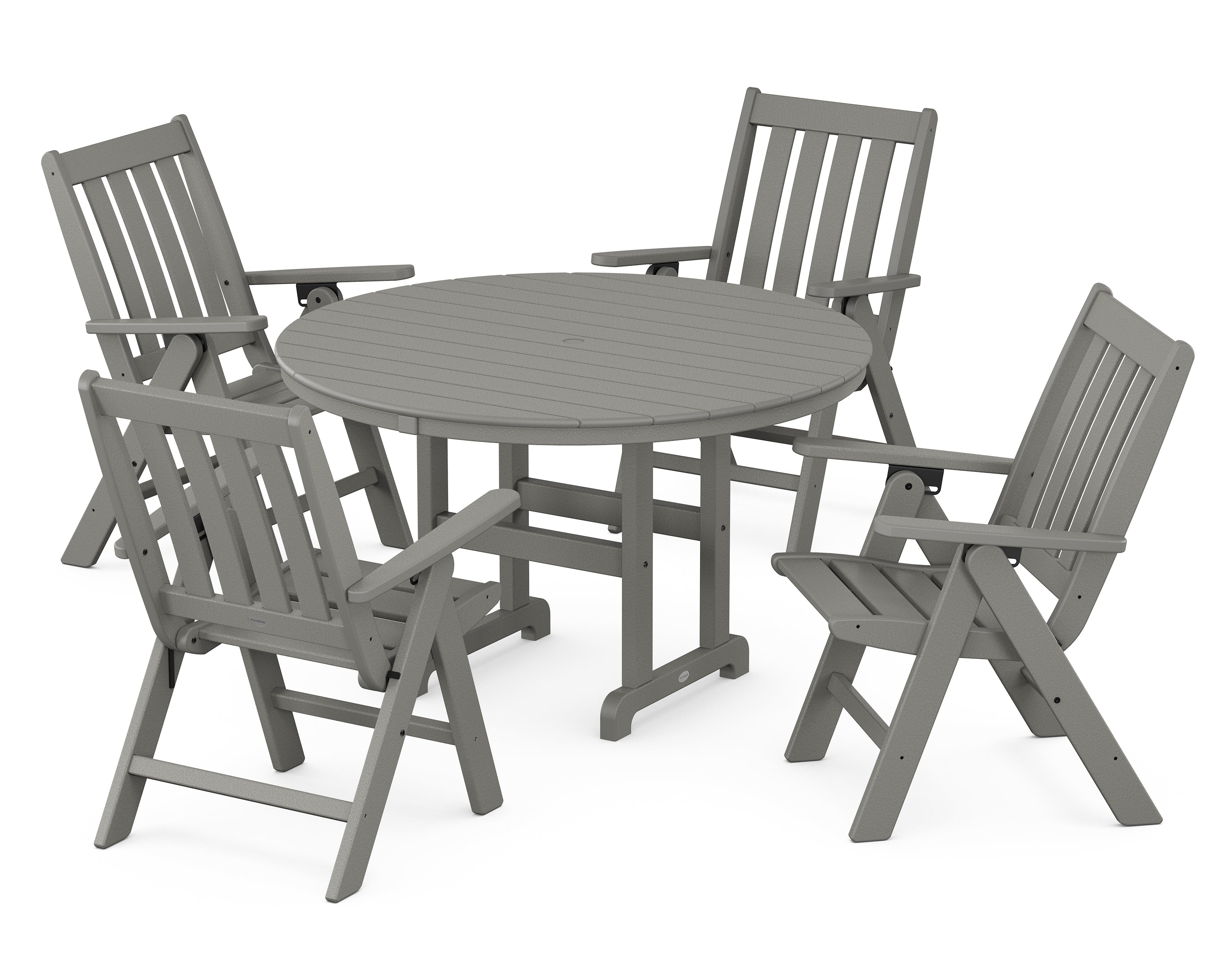POLYWOOD® Vineyard Folding Chair 5-Piece Round Farmhouse Dining Set in Slate Grey