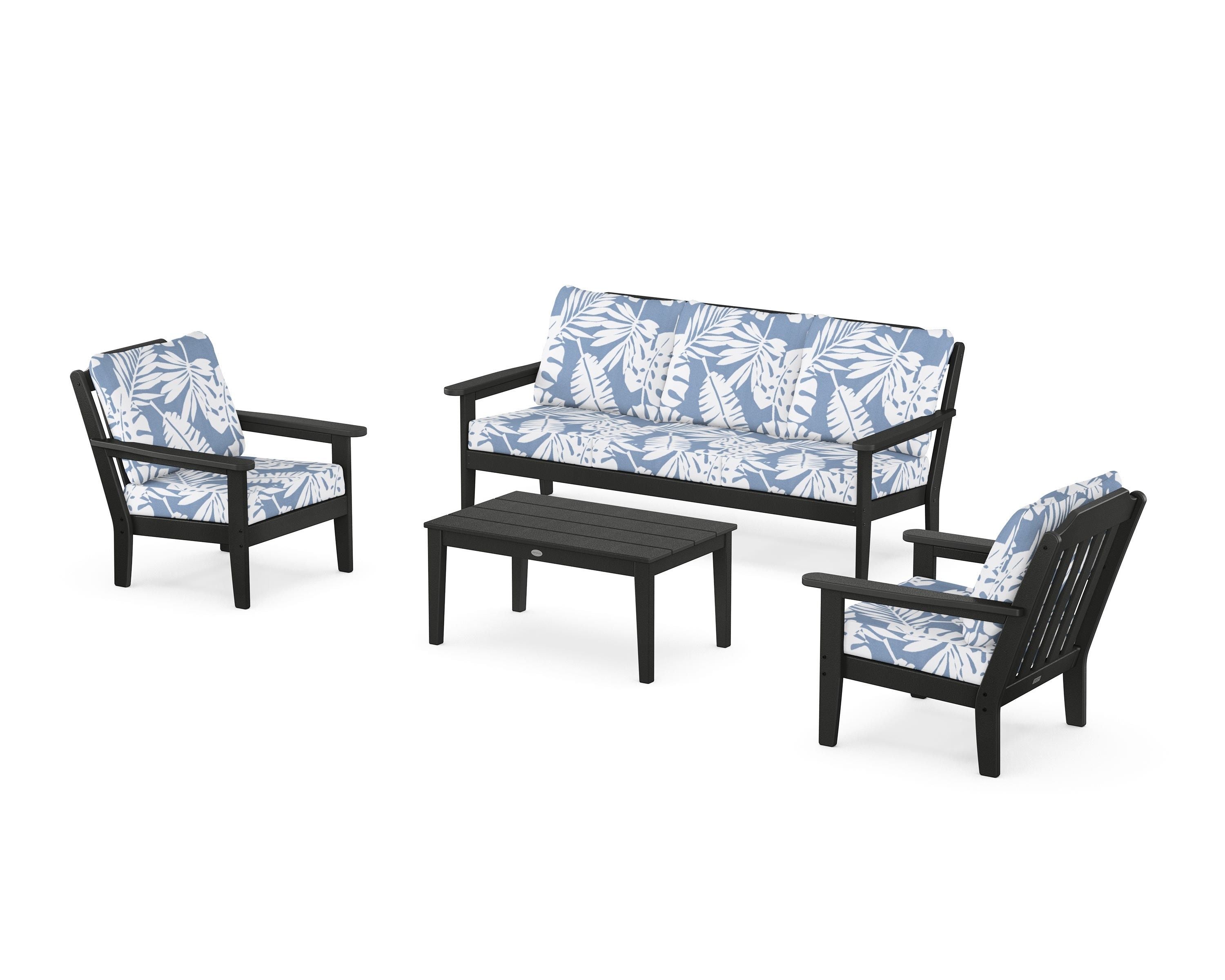 Country Living Cottage 4-Piece Deep Seating Set with Sofa in Black / Leaf Sky Blue