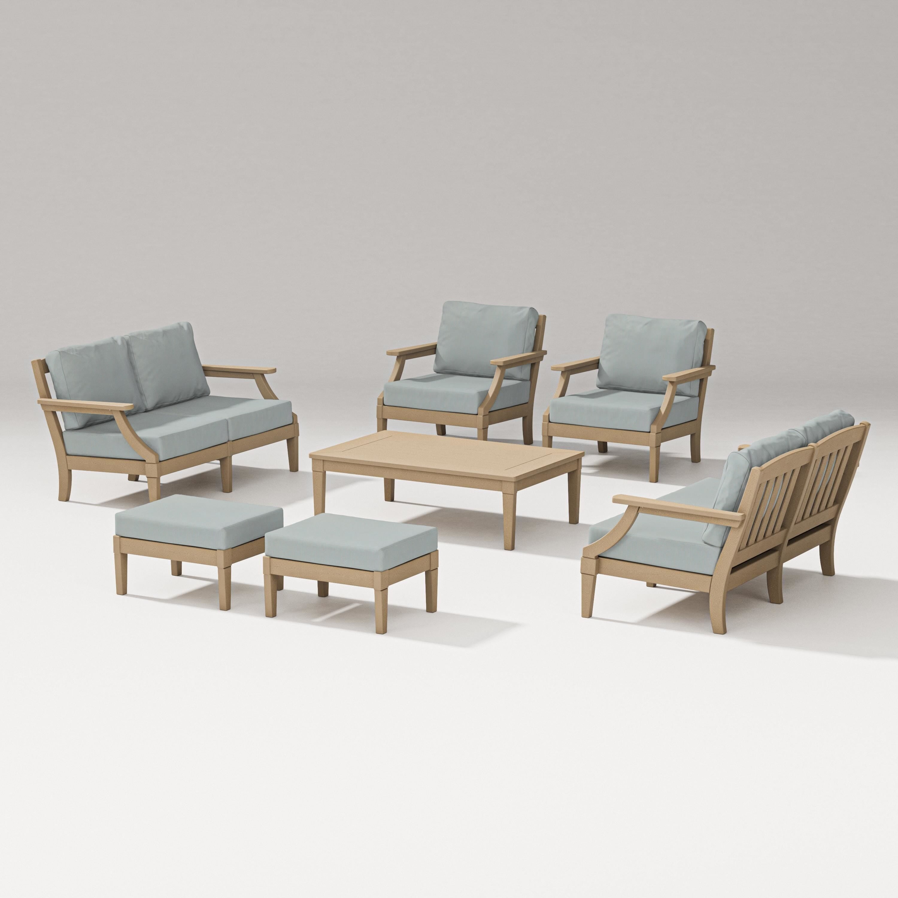 PW Designer Series Estate 7-Piece Lounge Loveseat Set in Vintage Sahara / Spa