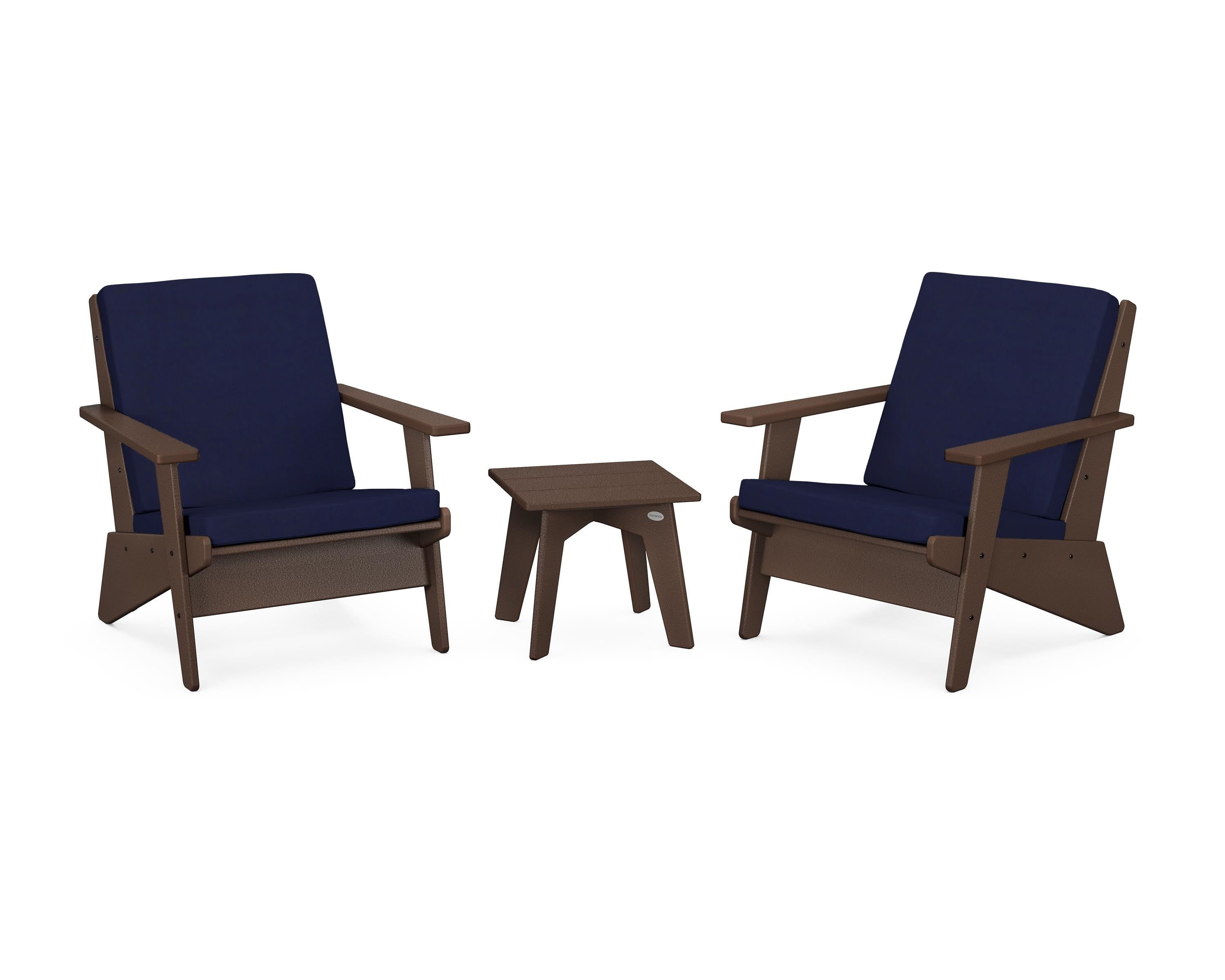POLYWOOD Riviera Modern Lounge 3-Piece Set in Mahogany / Navy