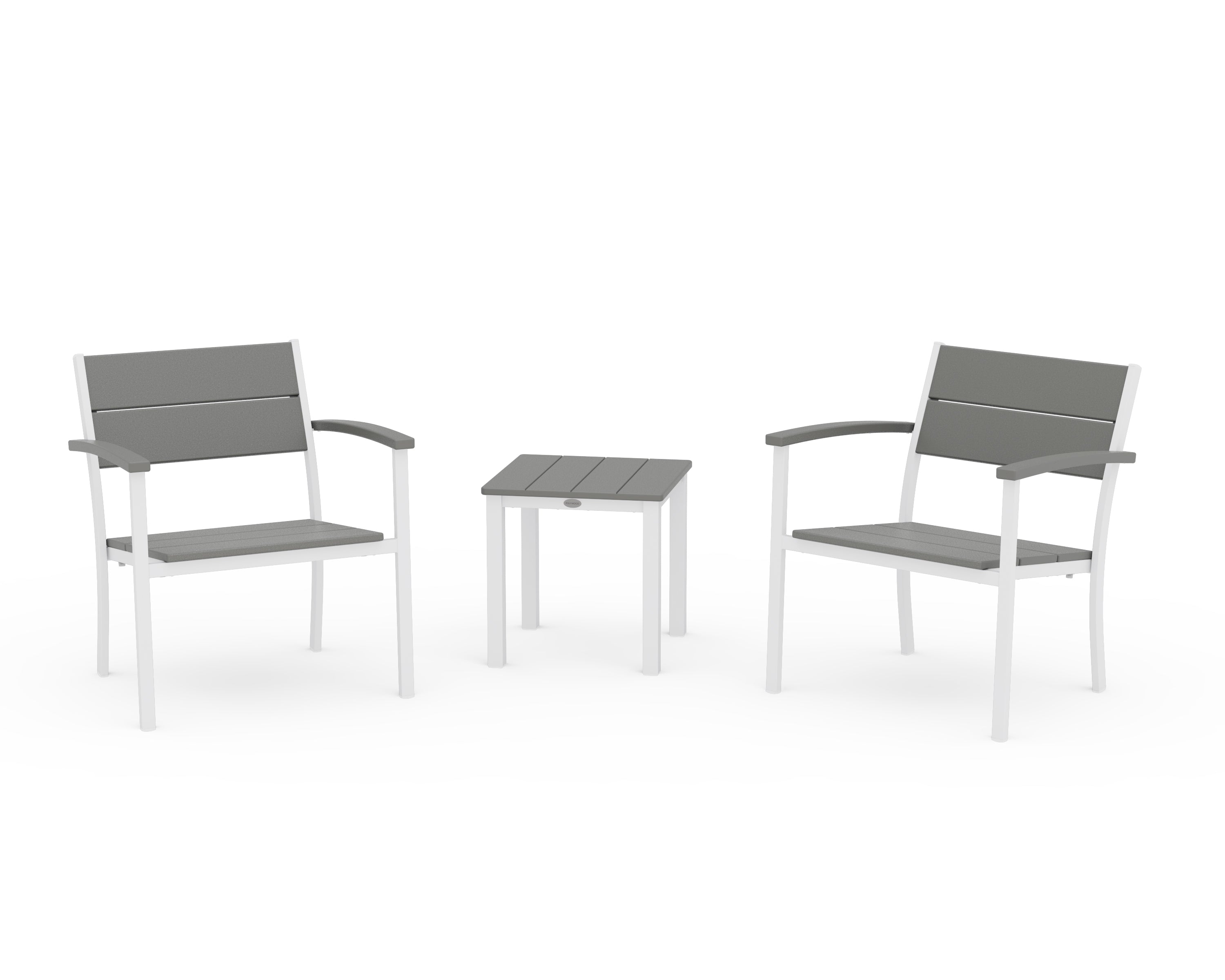 POLYWOOD Main Street 3-Piece Lounge Chair Set in White / Slate Grey