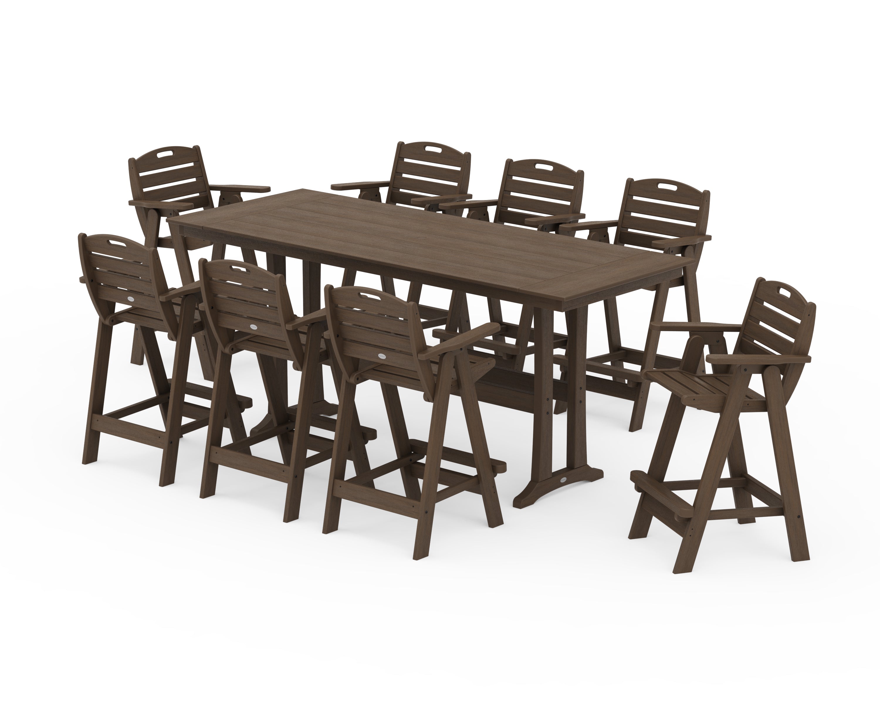 POLYWOOD Nautical 9-Piece Farmhouse Bar Set with Trestle Legs in Kona