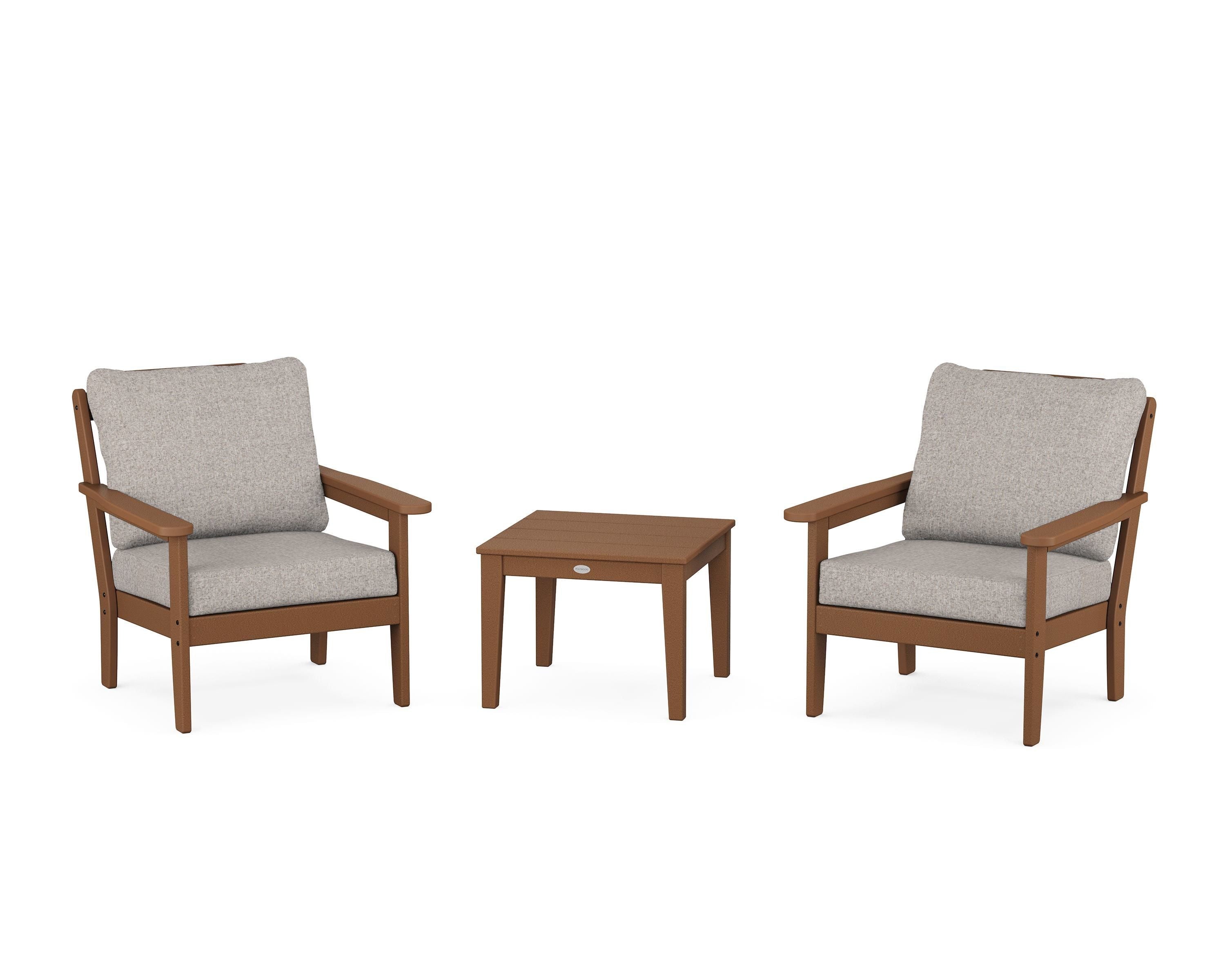 Country Living Cottage 3-Piece Deep Seating Set in Teak / Weathered Tweed