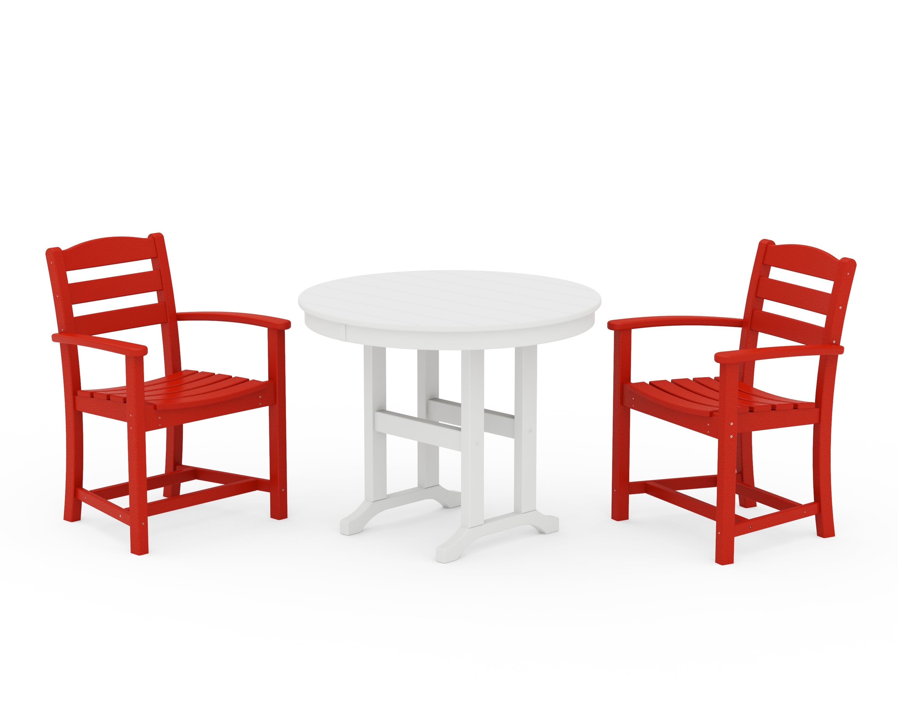 POLYWOOD La Casa Café 3-Piece Round Dining Set in Sunset Red / White