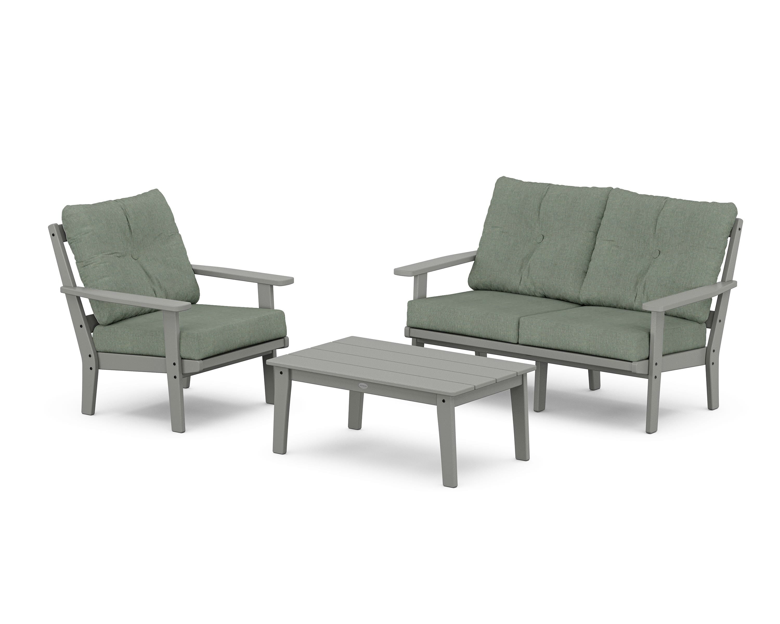 POLYWOOD Prairie 3-Piece Deep Seating Set with Loveseat in Slate Grey / Cast Sage