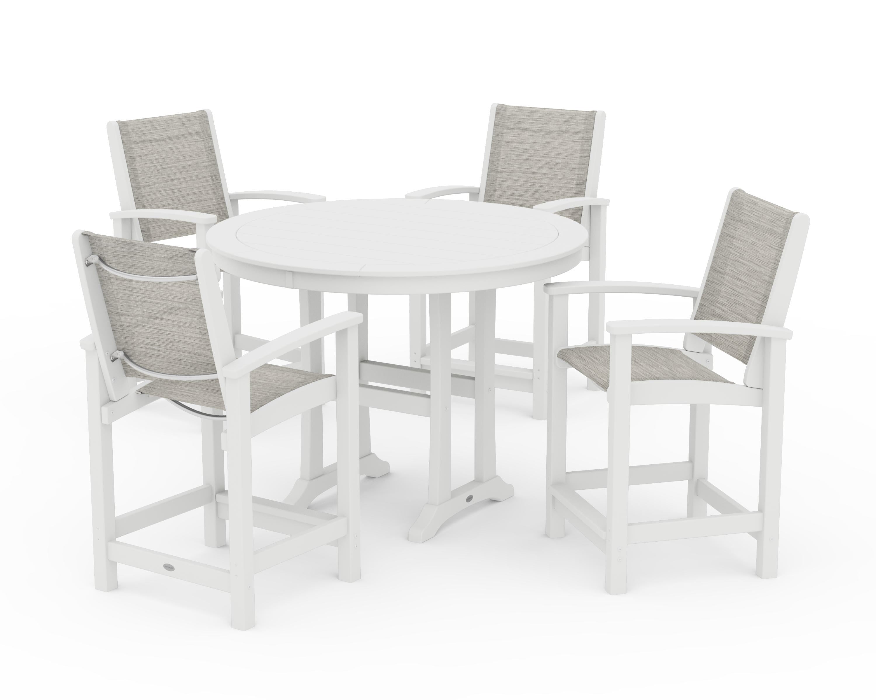 POLYWOOD Coastal 5-Piece Counter Set in White / Birch Sling