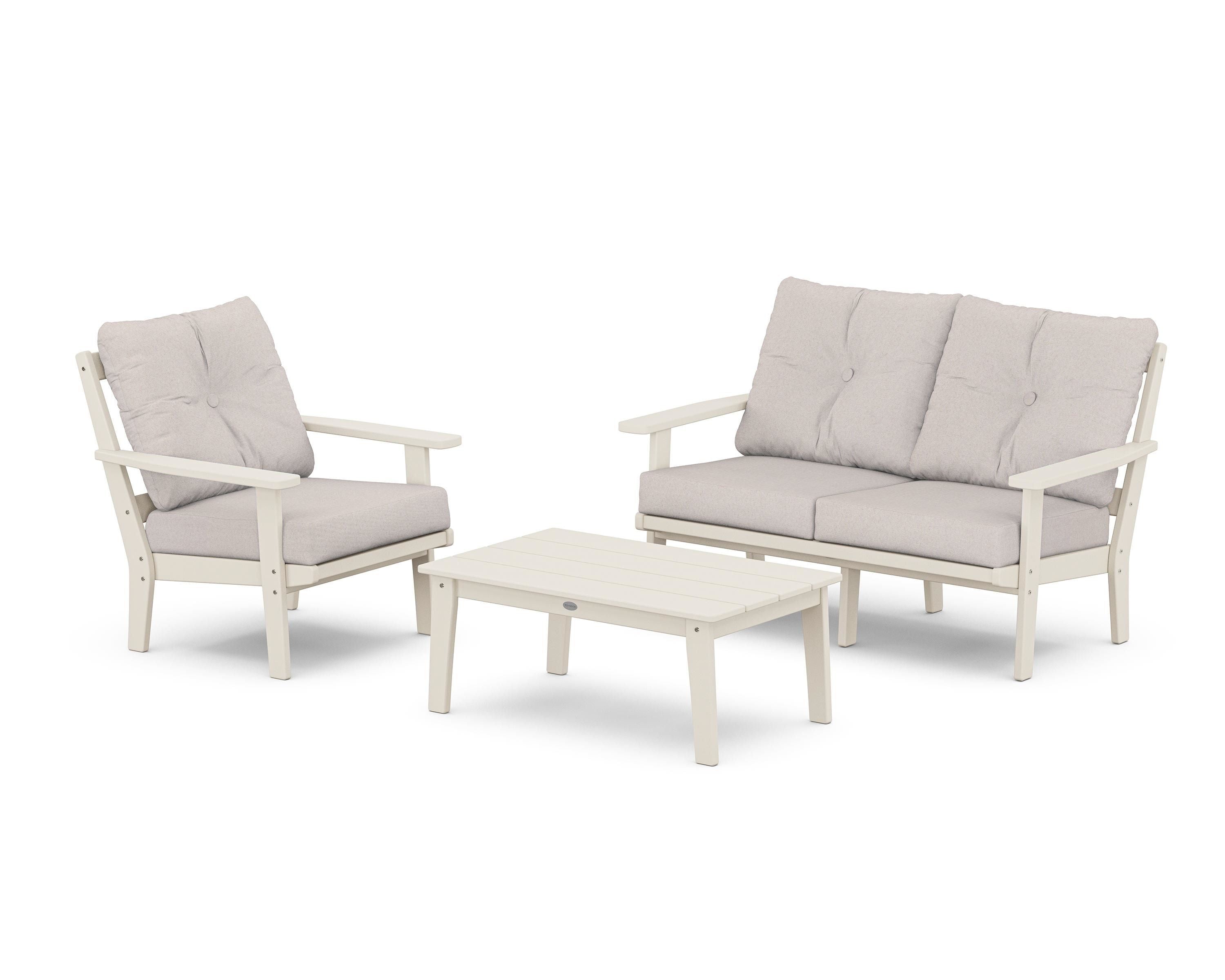 POLYWOOD Oxford 3-Piece Deep Seating Set with Loveseat in Sand / Dune Burlap