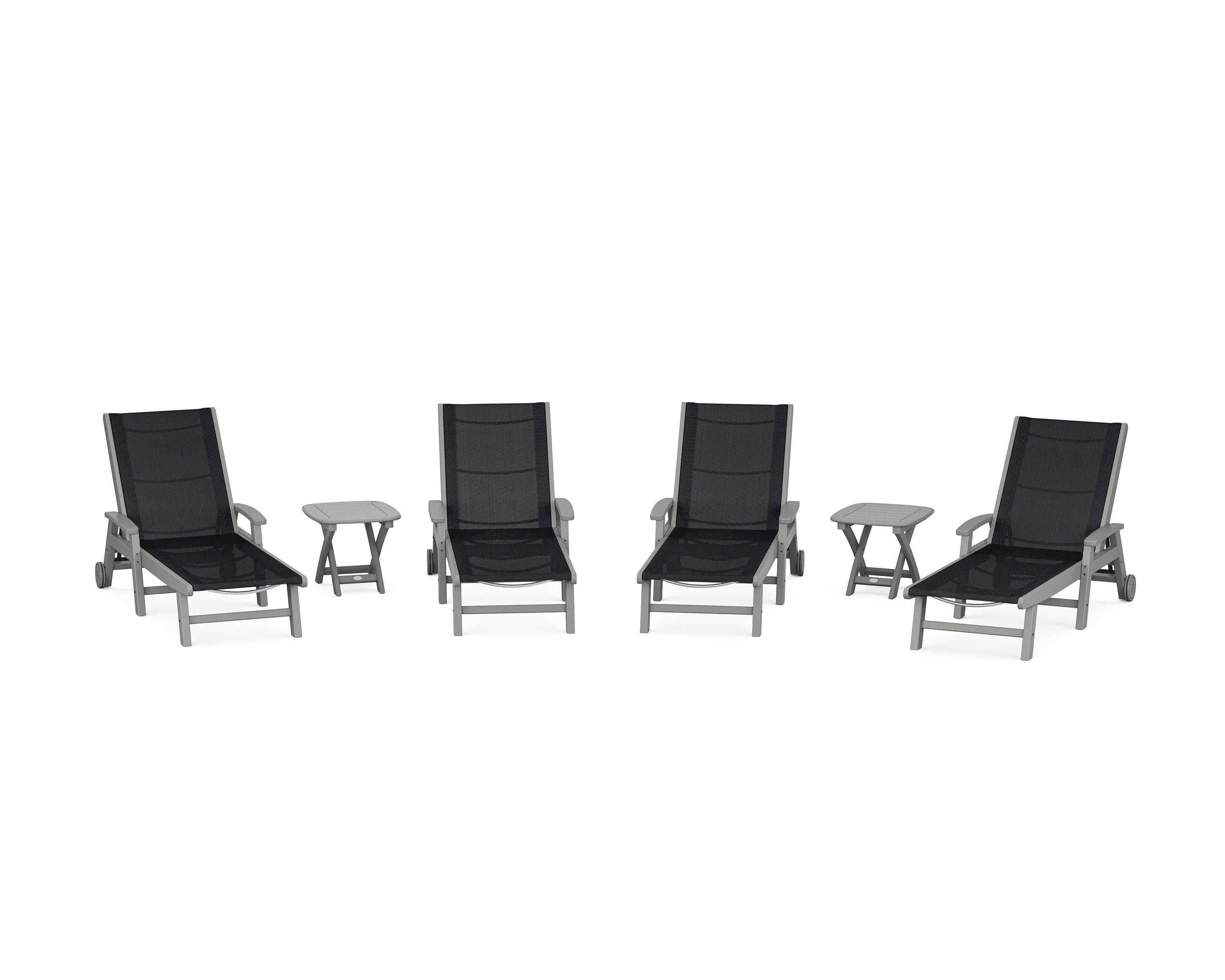 POLYWOOD Coastal Chaise 6-Piece Set with Wheels in Slate Grey / Black Sling