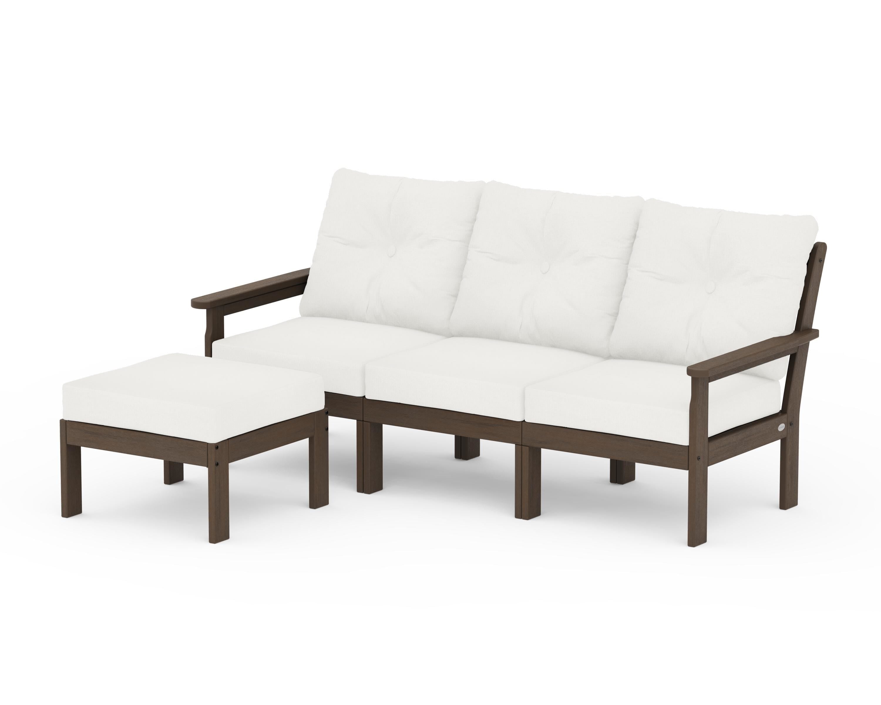 POLYWOOD Vineyard 4-Piece Sectional with Ottoman in Kona / Natural Linen