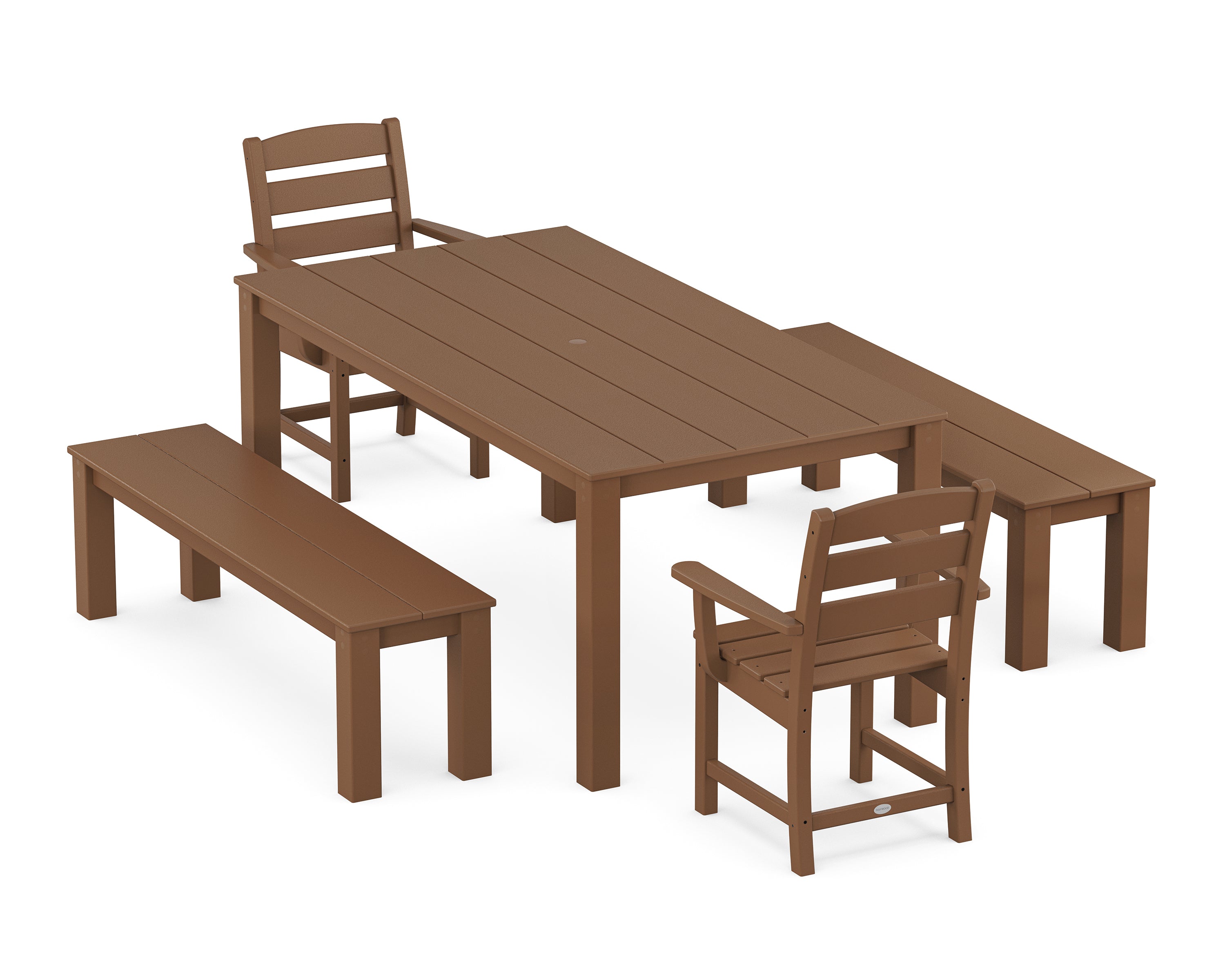 POLYWOOD® Lakeside 5-Piece Parsons Dining Set with Benches in Teak