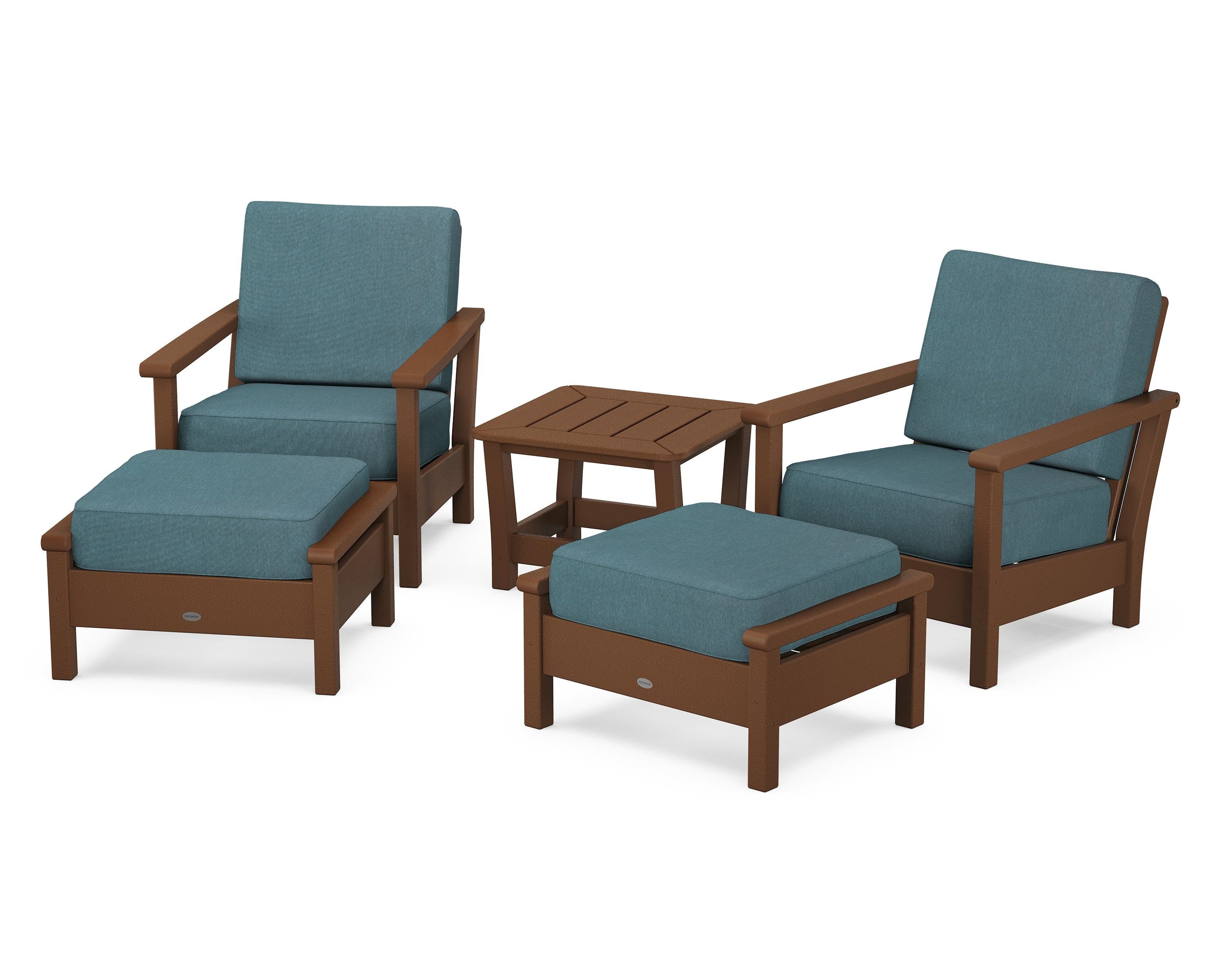 POLYWOOD Harbour 5-Piece Deep Seating Chair Set in Teak / Ocean Teal