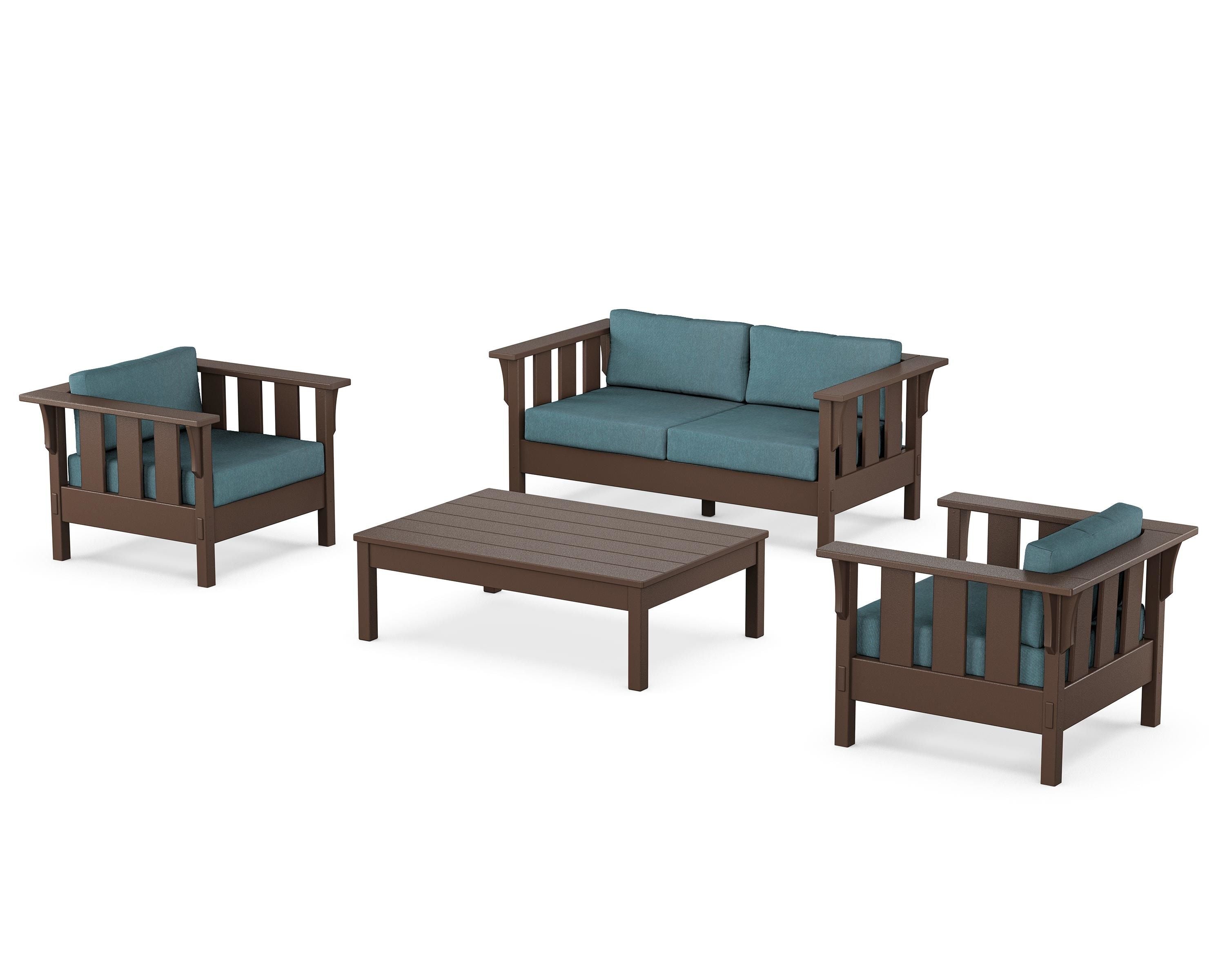 Martha Stewart by POLYWOOD Acadia 4-Piece Deep Seating Set with Loveseat in Mahogany / Ocean Teal