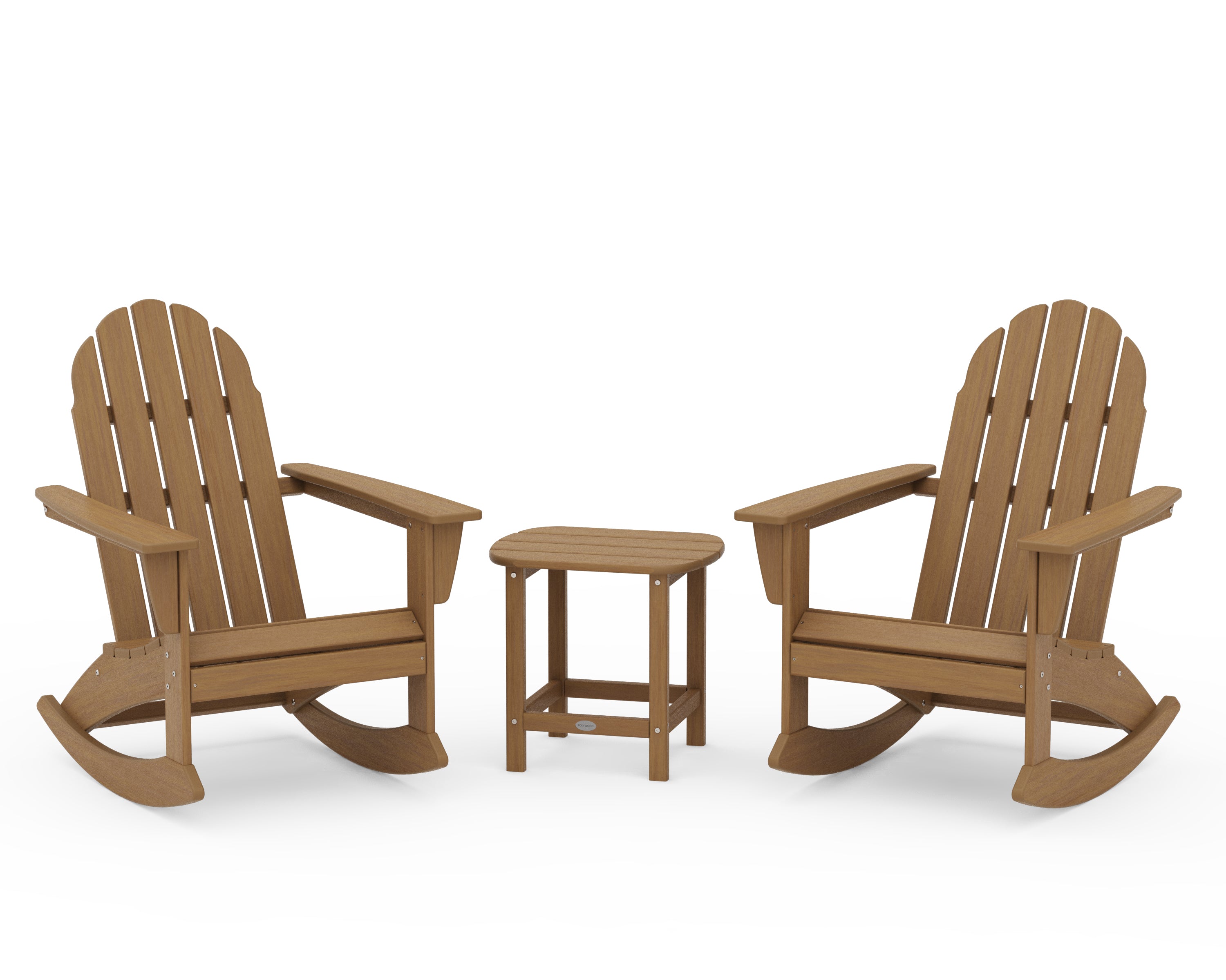 POLYWOOD Vineyard 3-Piece Adirondack Rocking Chair Set with South Beach 18" Side Table in Natural