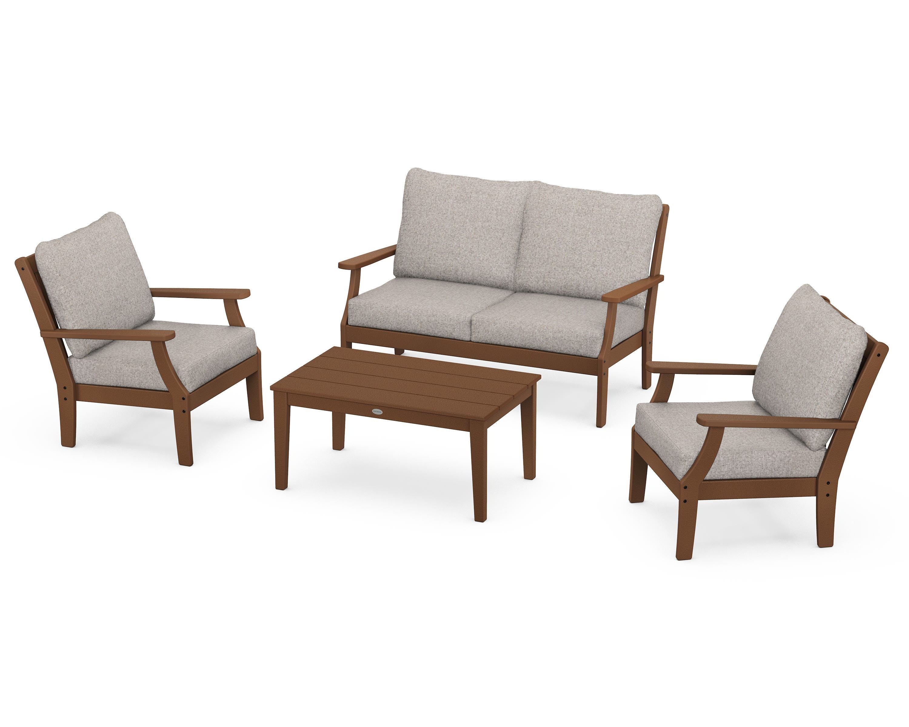 POLYWOOD Braxton 4-Piece Deep Seating Chair Set in Teak / Weathered Tweed