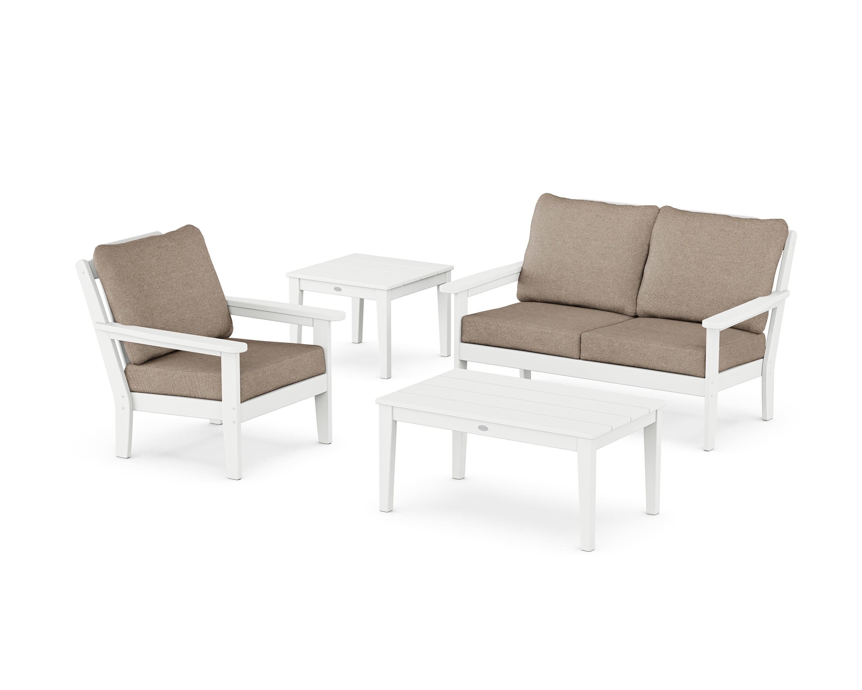 Country Living Wovendale 4-Piece Deep Seating Set in White / Spiced Burlap