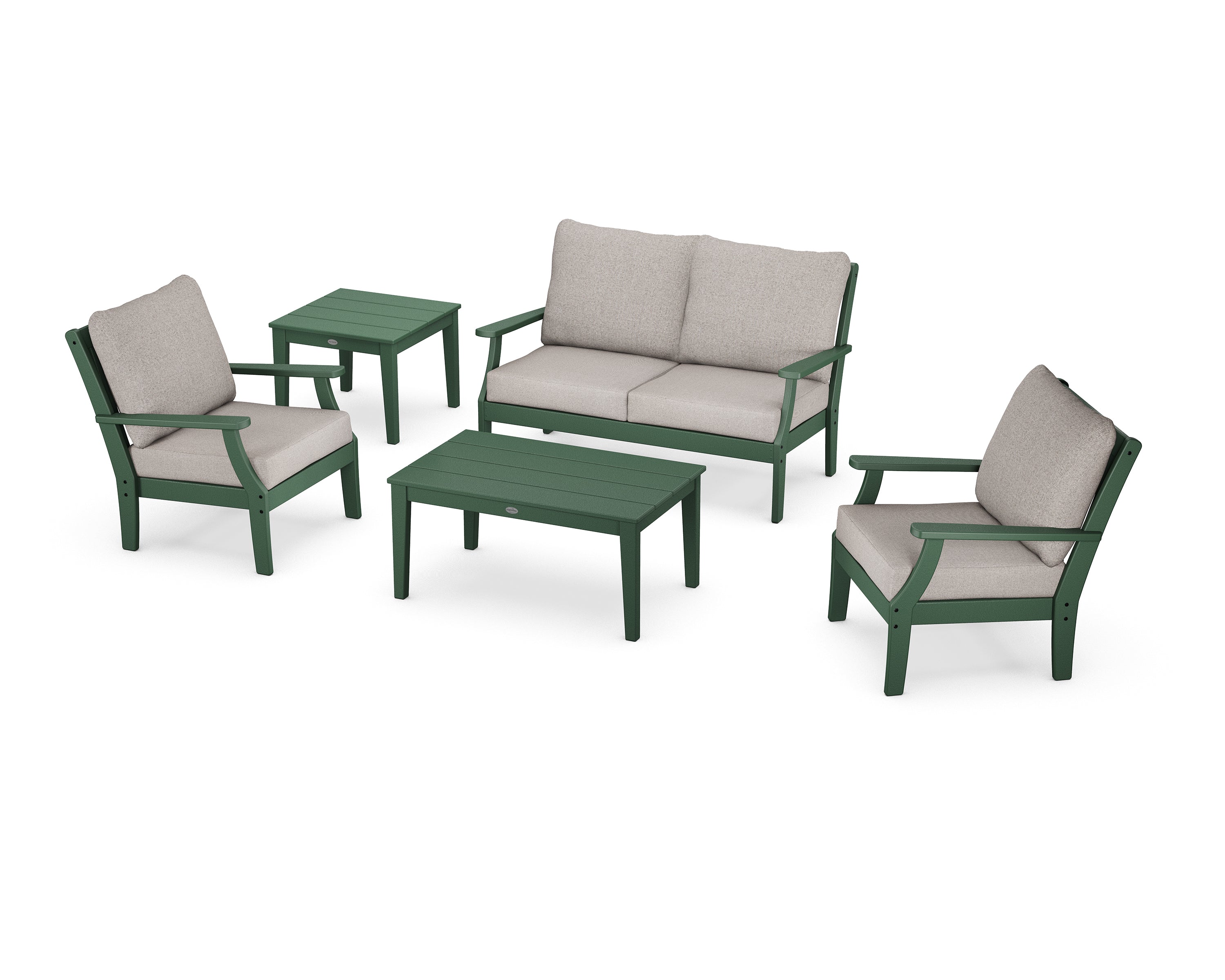 POLYWOOD Braxton 5-Piece Deep Seating Set in Green / Weathered Tweed