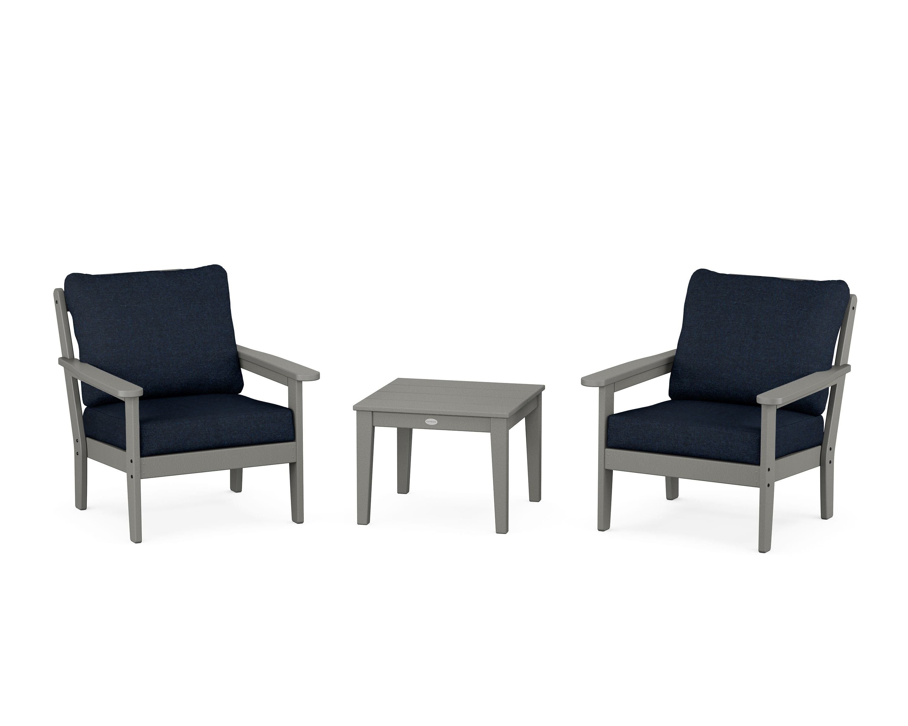 Country Living Cottage 3-Piece Deep Seating Set in Slate Grey / Marine Indigo