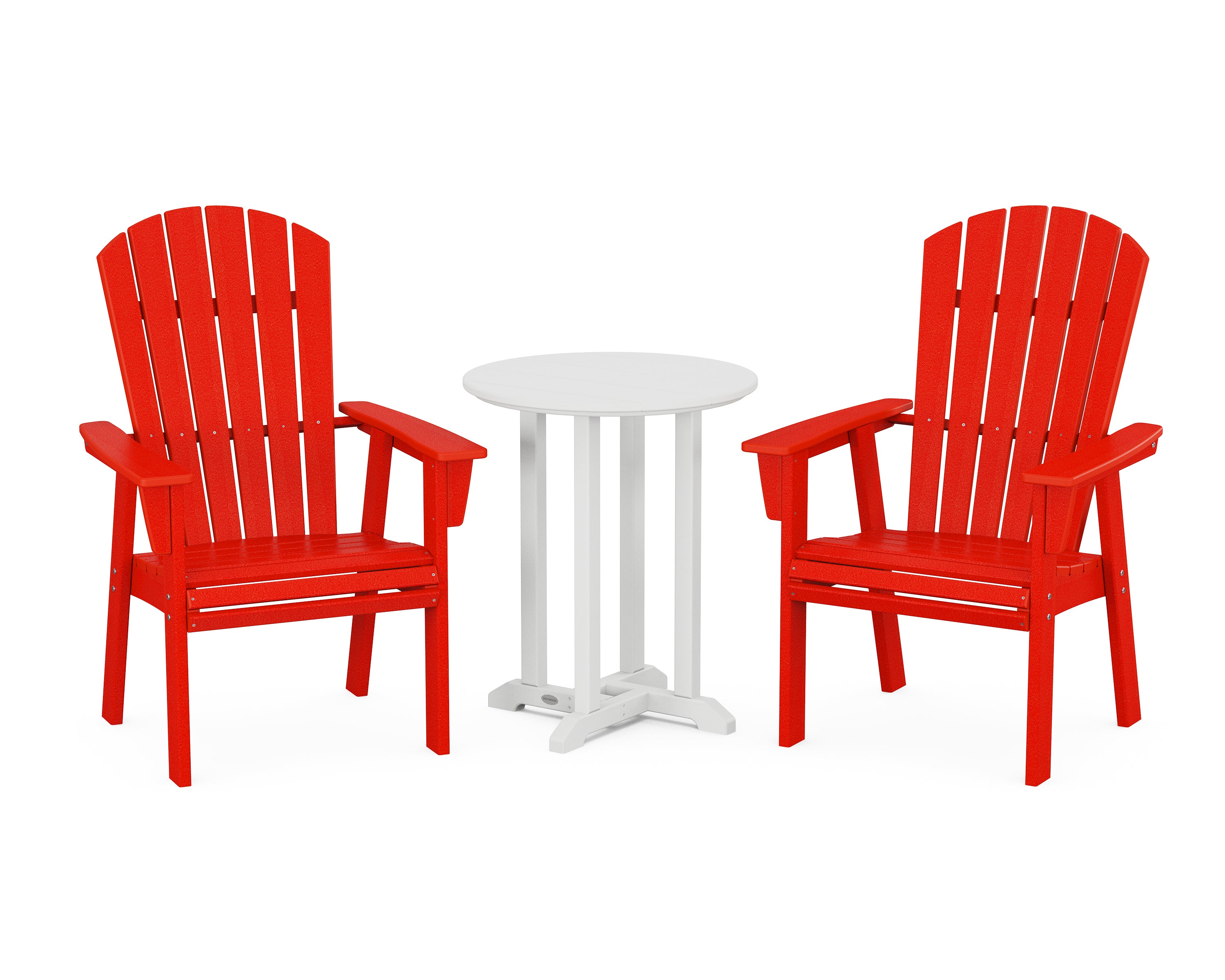 POLYWOOD Nautical Adirondack 3-Piece Round Bistro Dining Set in Sunset Red / White