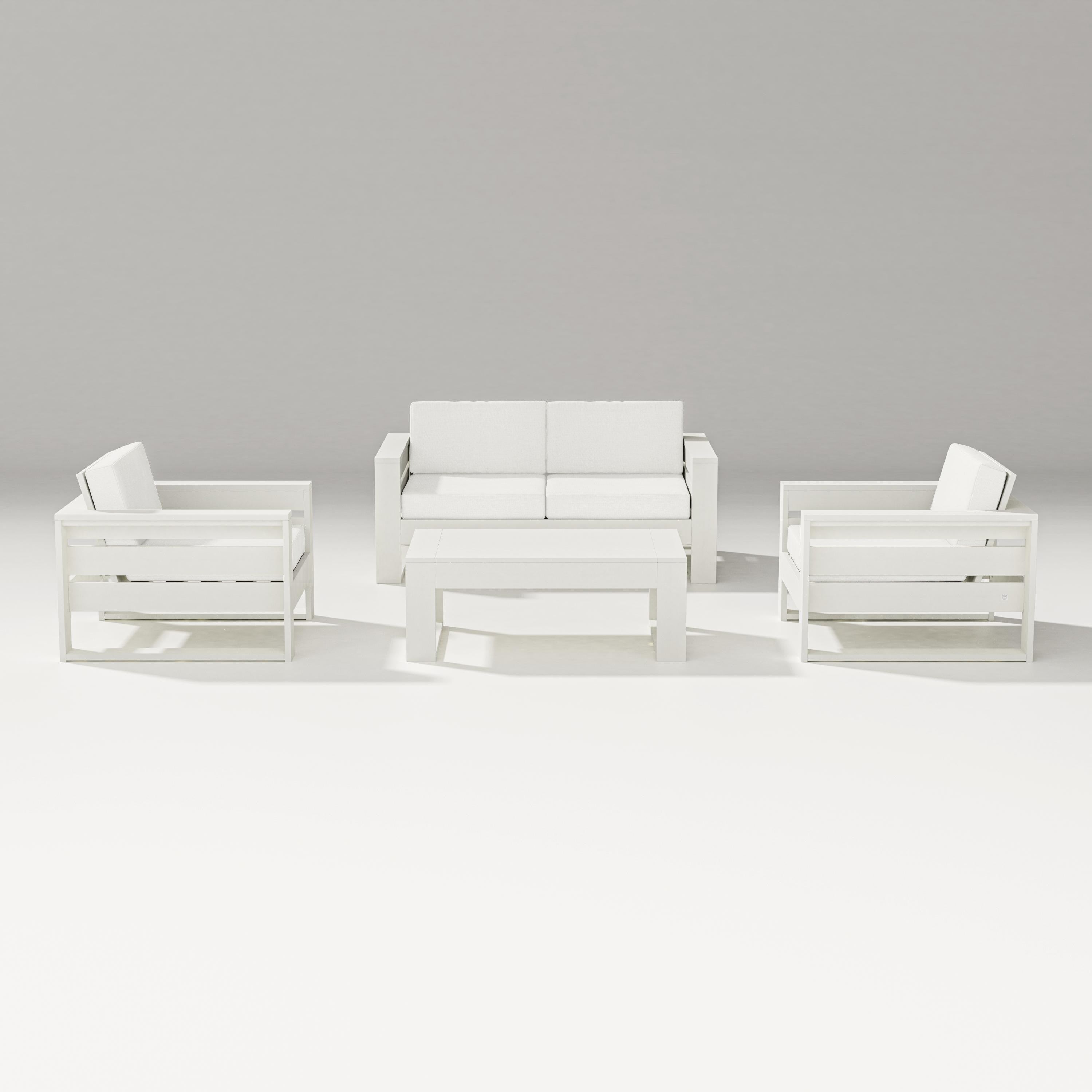 PW Designer Series Latitude 4-Piece Lounge Loveseat Set in Vintage White / Natural Linen
