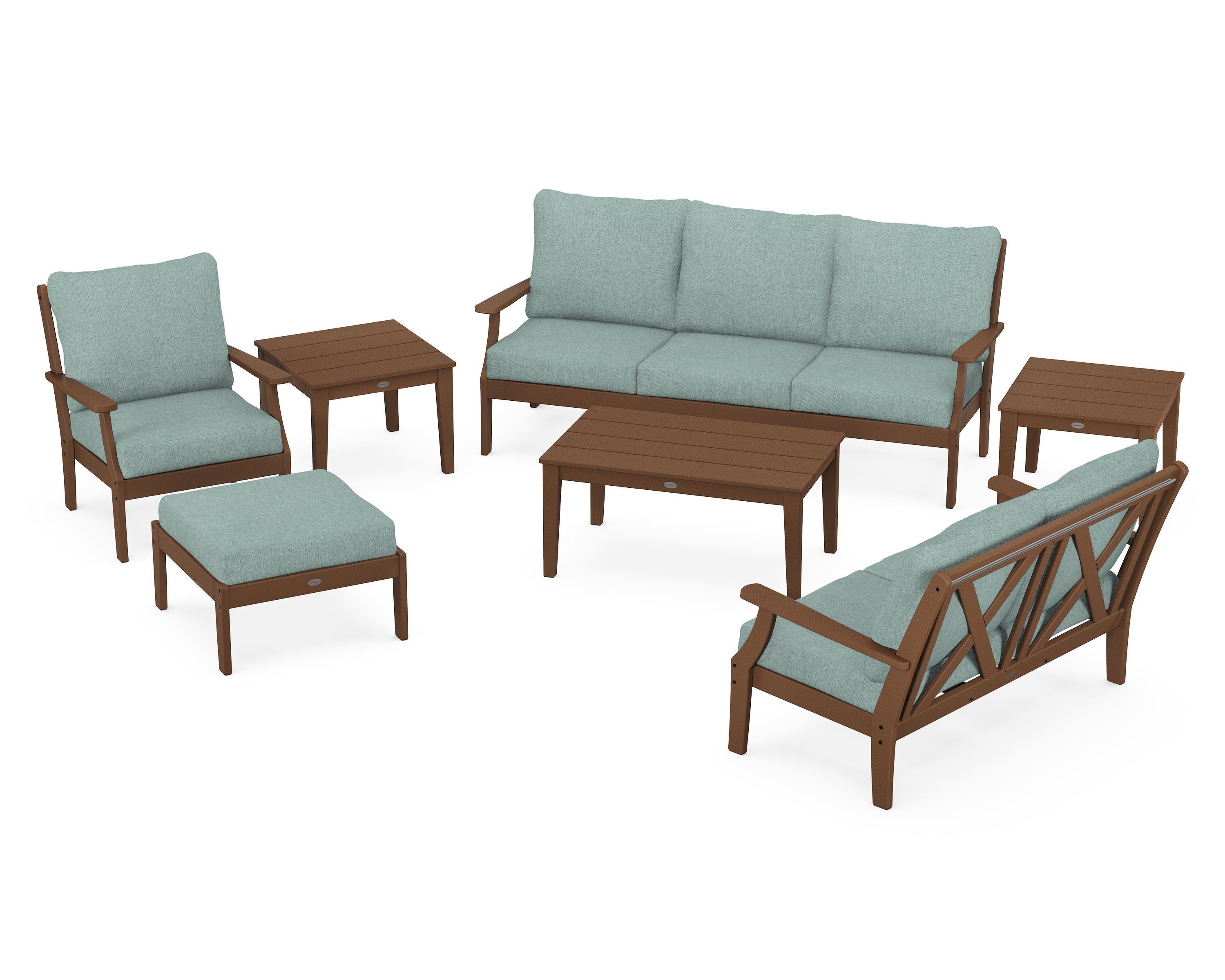 POLYWOOD Braxton 7-Piece Deep Seating Set in Teak / Glacier Spa