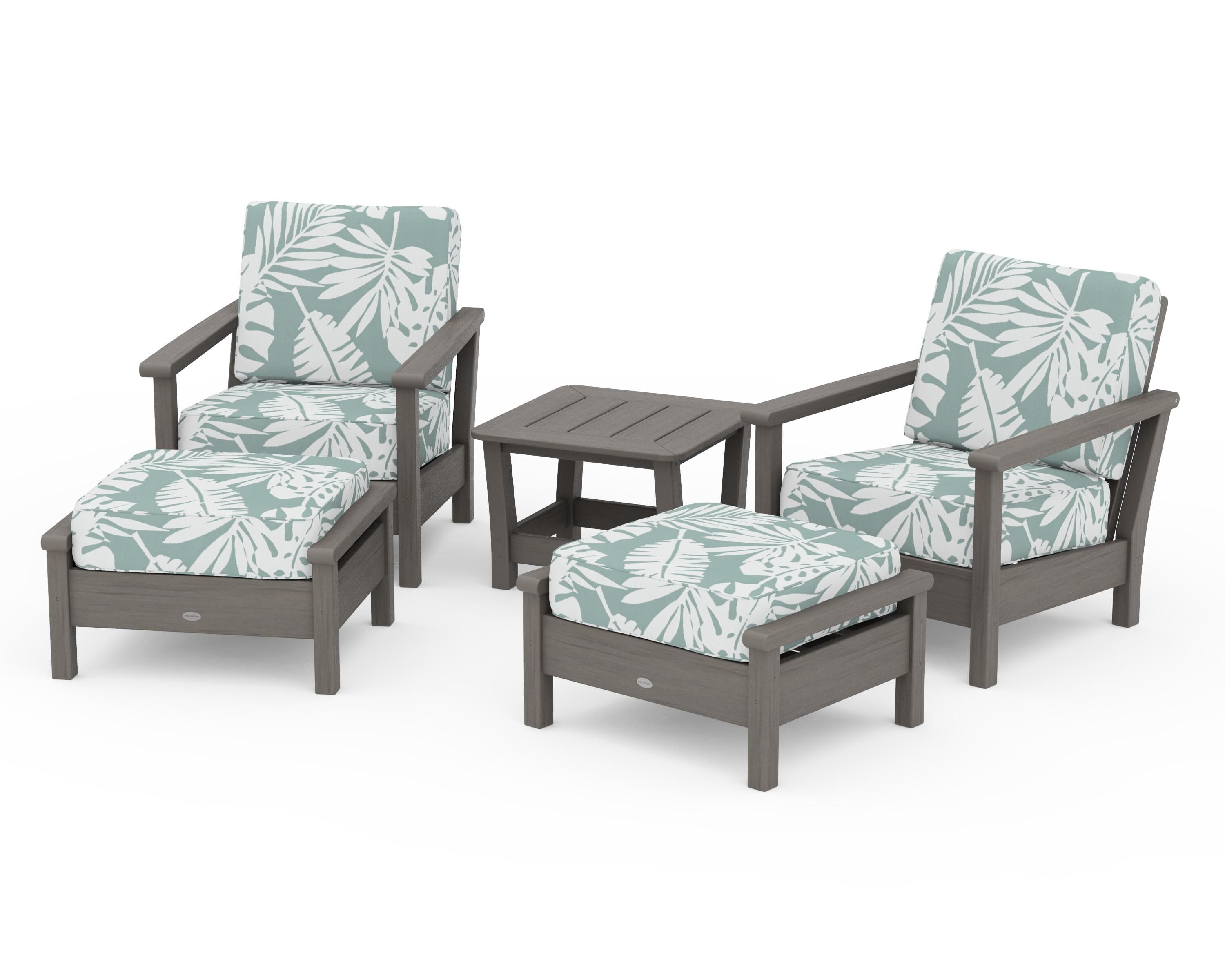 POLYWOOD Harbour 5-Piece Deep Seating Chair Set in Driftwood / Leaf Glacier Spa
