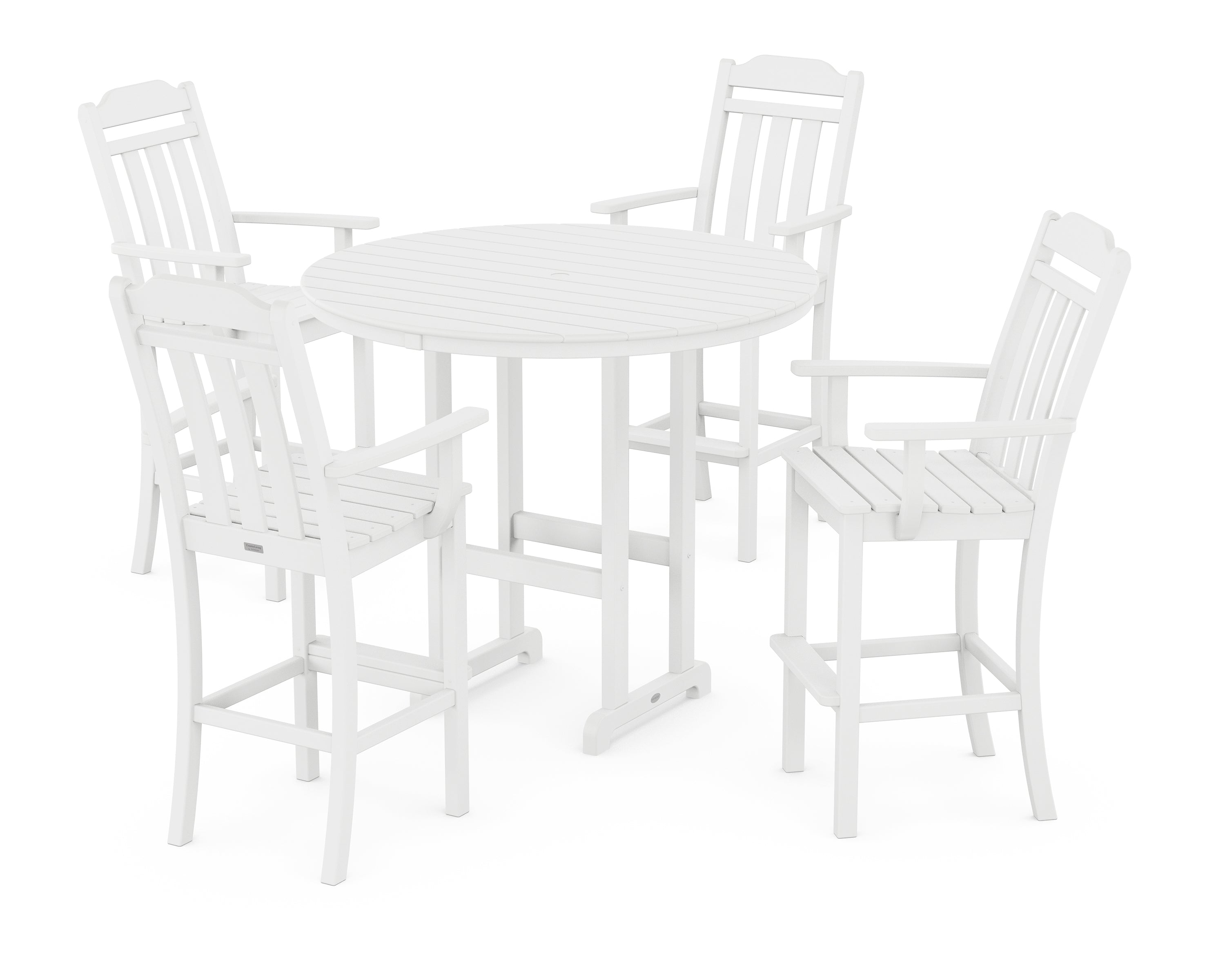 POLYWOOD Country Living 5-Piece Round Farmhouse Bar Set in White