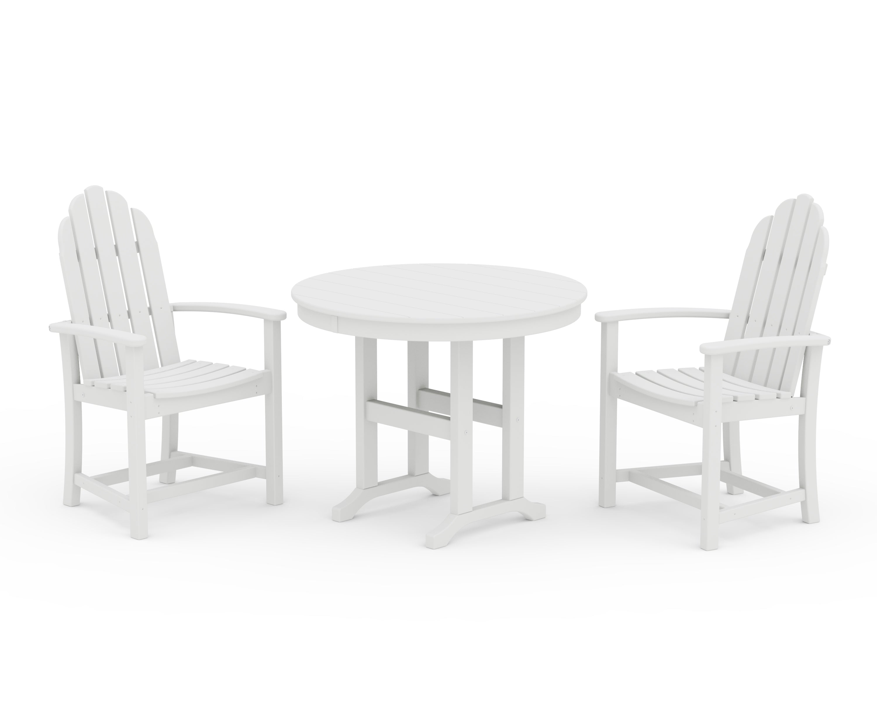 POLYWOOD Classic Adirondack 3-Piece Round Dining Set in White
