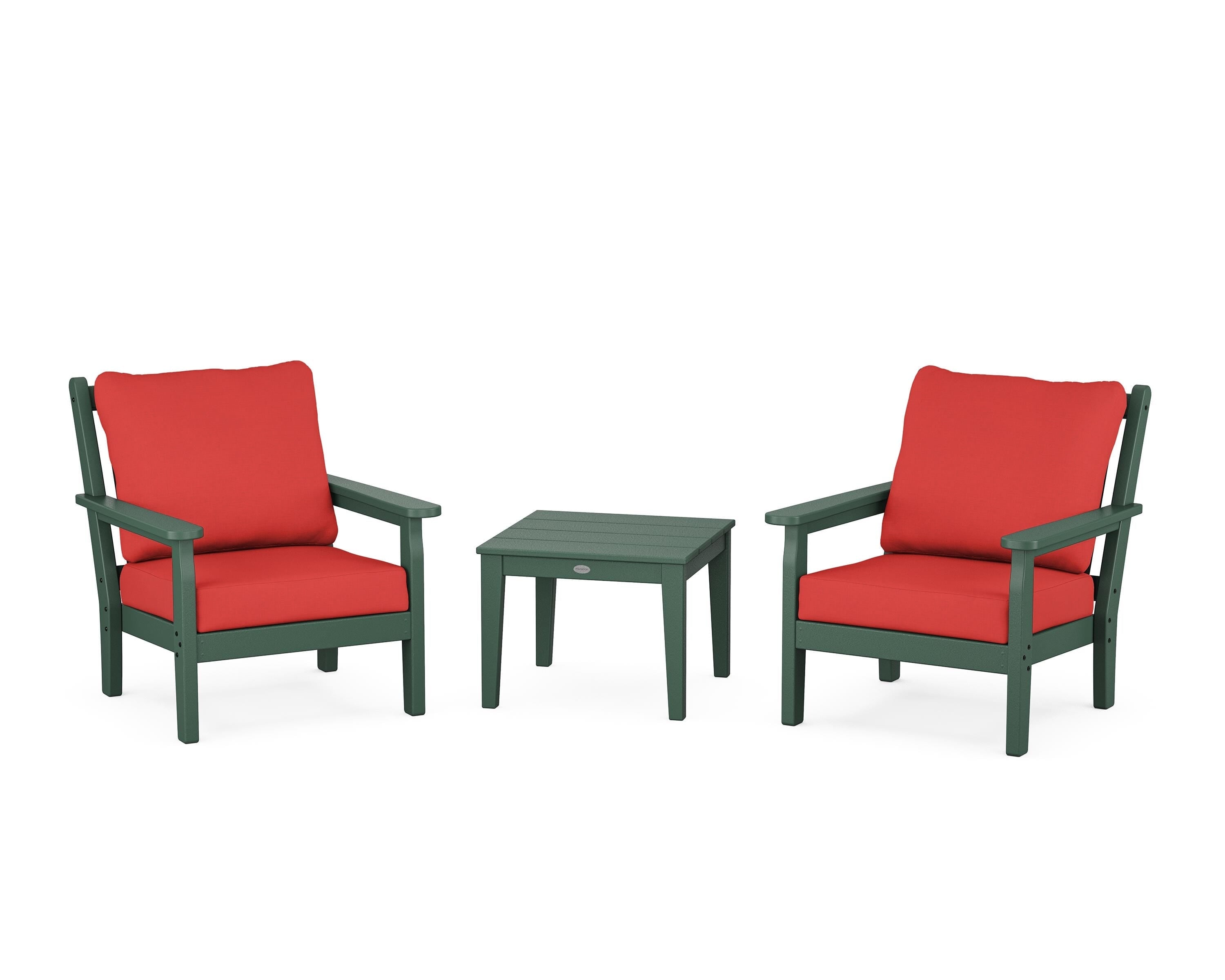 POLYWOOD Chippendale 3-Piece Deep Seating Set in Green / Crimson Linen