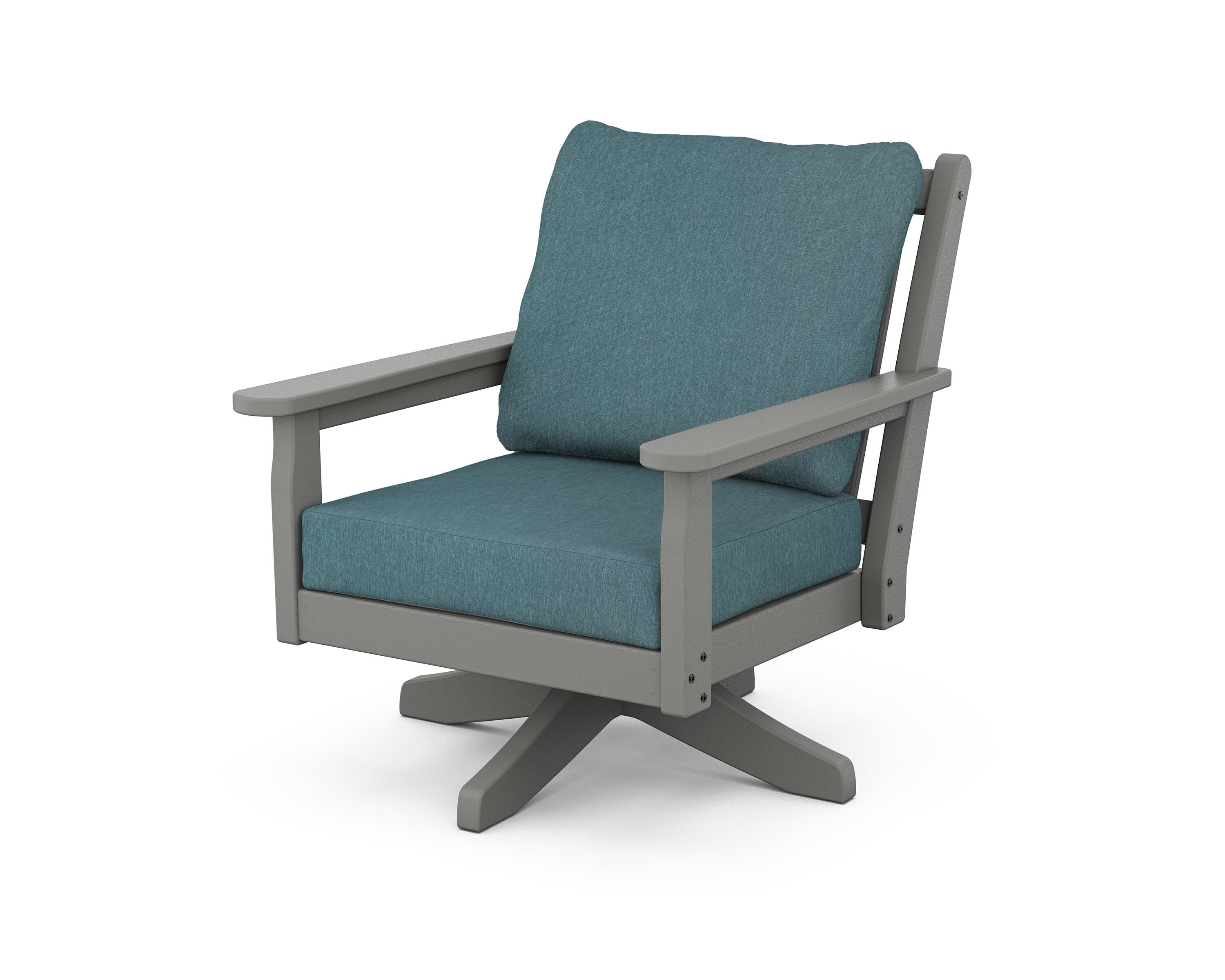 POLYWOOD Chippendale Deep Seating Swivel Chair in Slate Grey / Ocean Teal