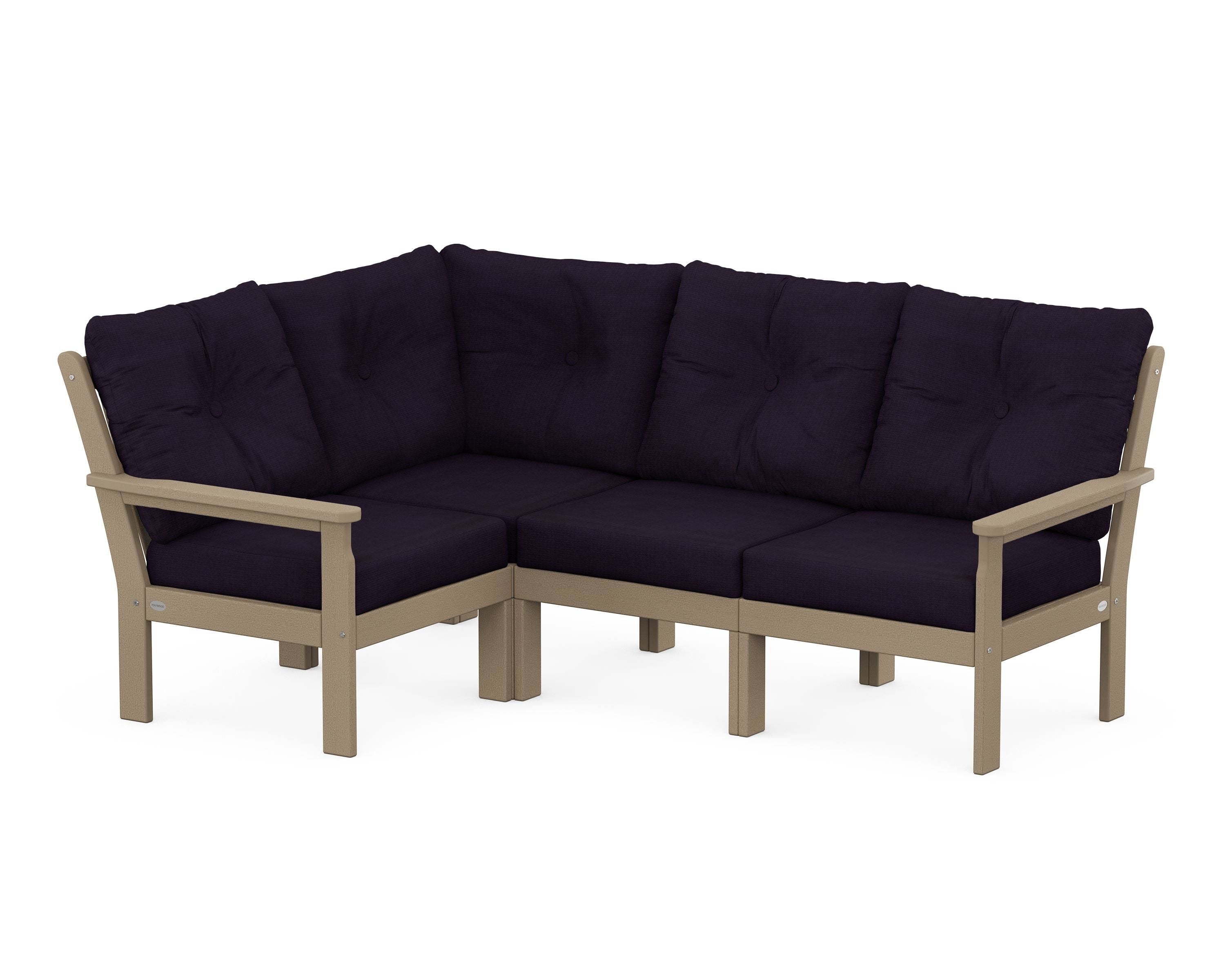 POLYWOOD Vineyard 4-Piece Sectional in Vintage Sahara / Navy Linen