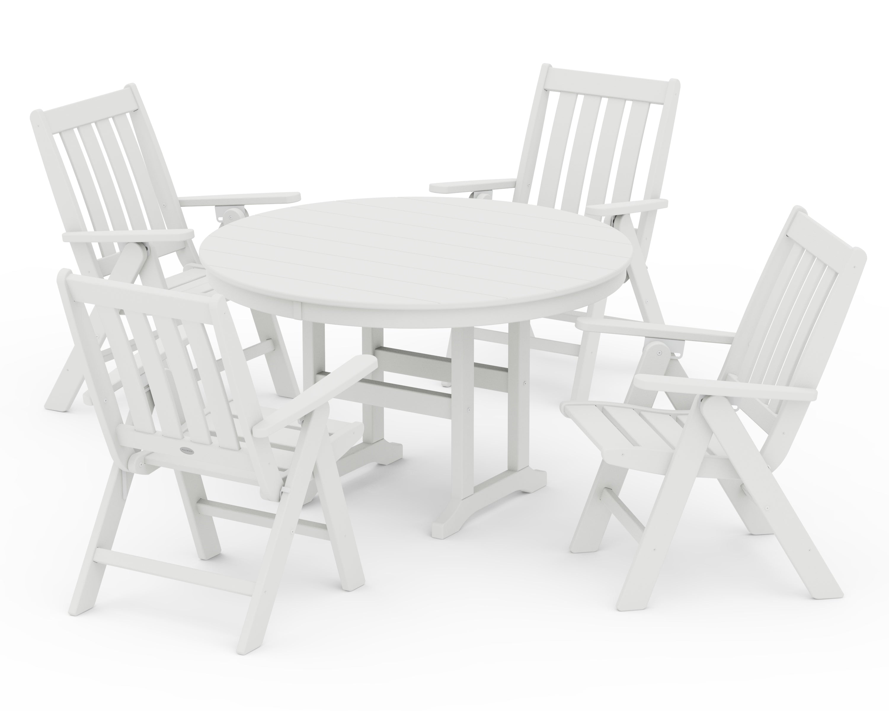 POLYWOOD Vineyard Folding Chair 5-Piece Round Farmhouse Dining Set in Vintage White
