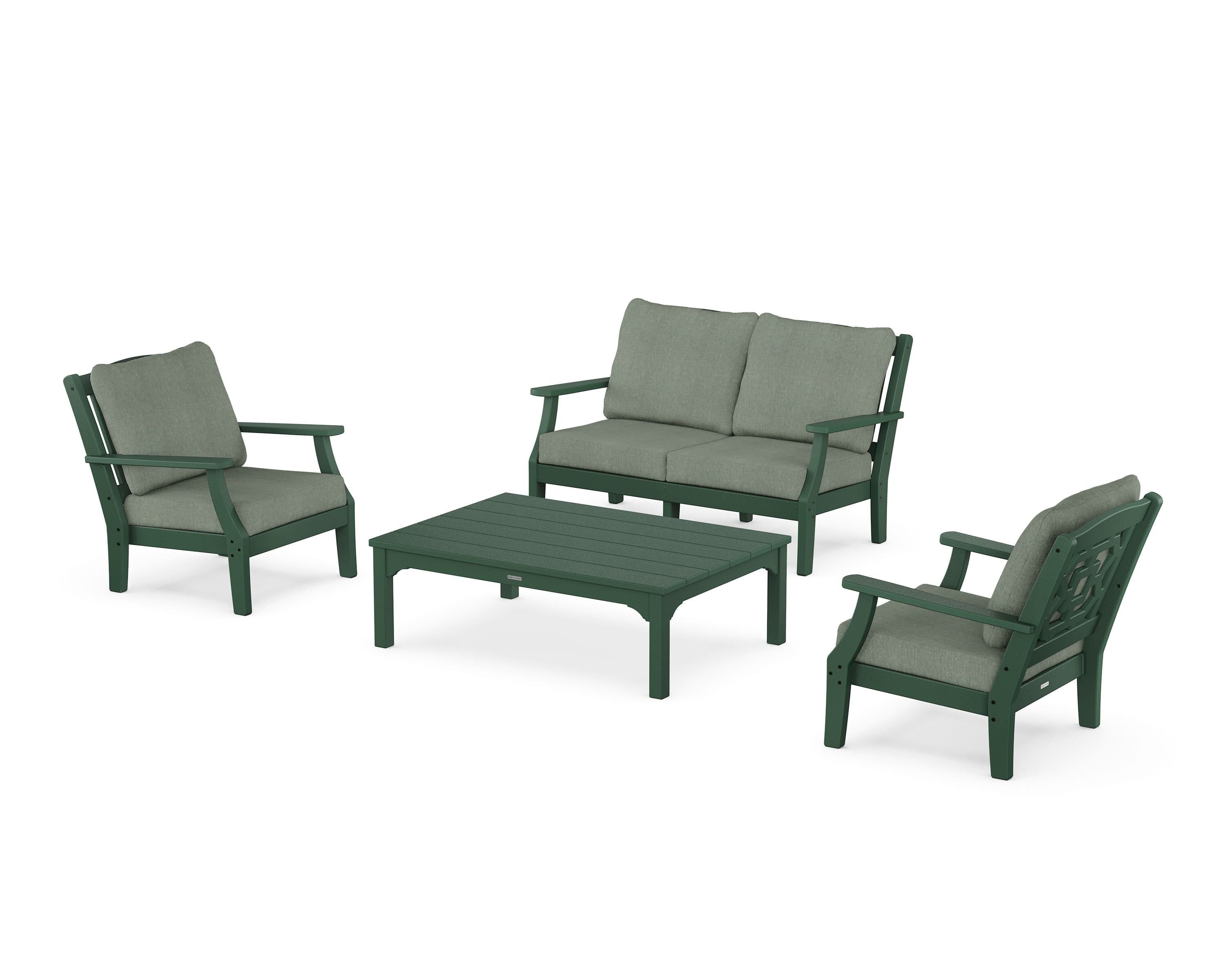 Martha Stewart by POLYWOOD Chinoiserie 4-Piece Deep Seating Set with Loveseat in Green / Cast Sage