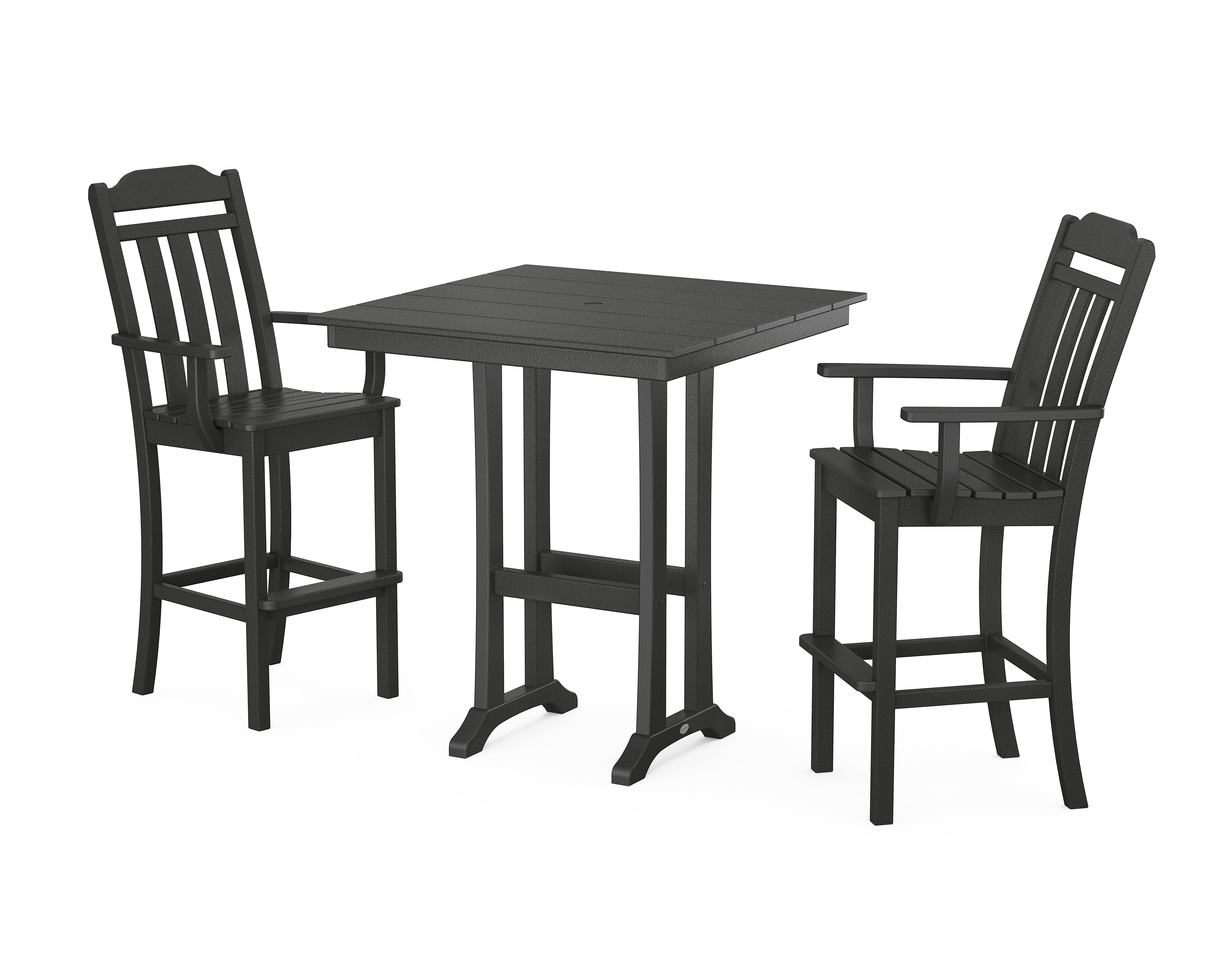 POLYWOOD Country Living 3-Piece Farmhouse Bar Set with Trestle Legs in Black
