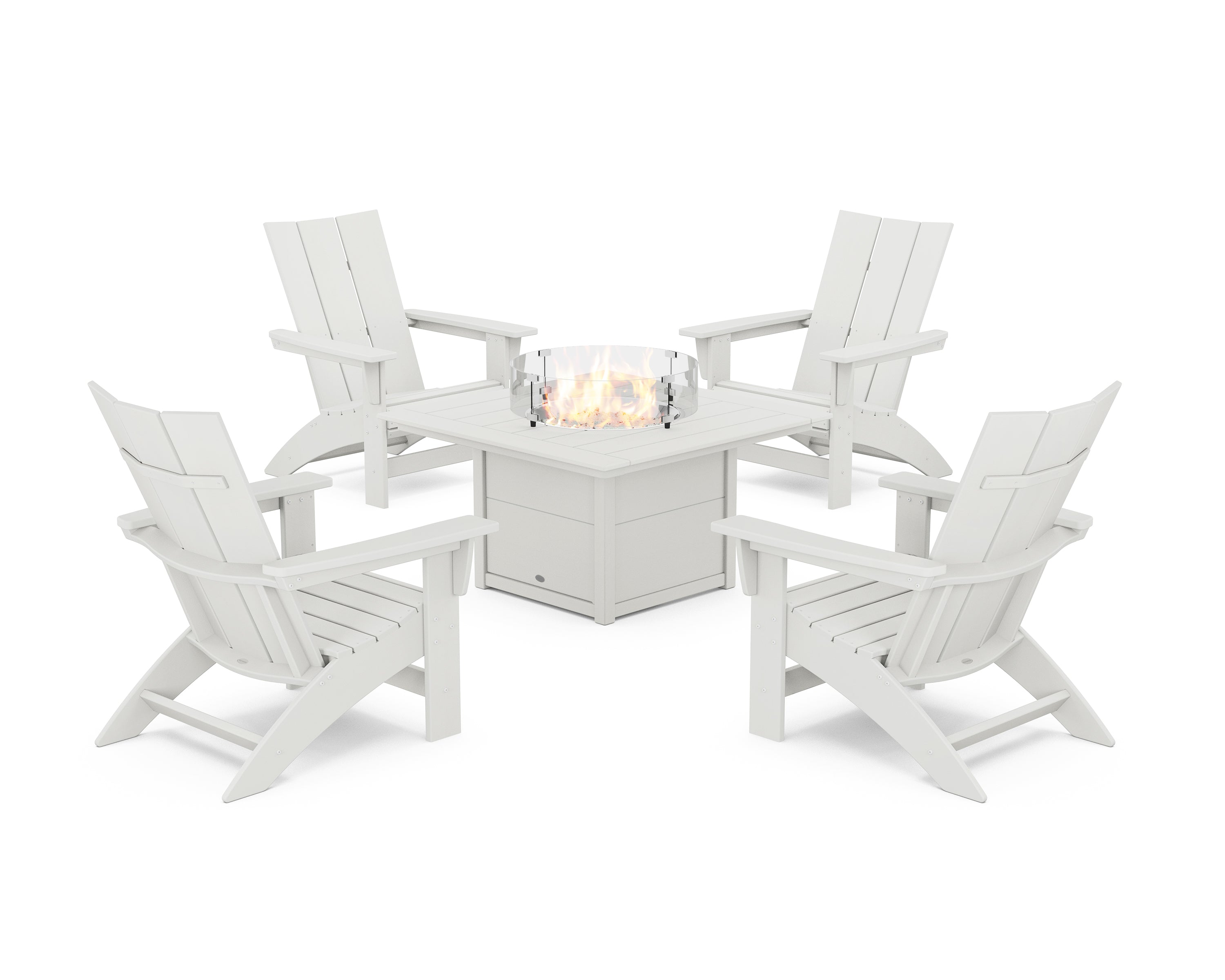 POLYWOOD® 5-Piece Modern Grand Adirondack Conversation Set with Fire Pit Table in Vintage White