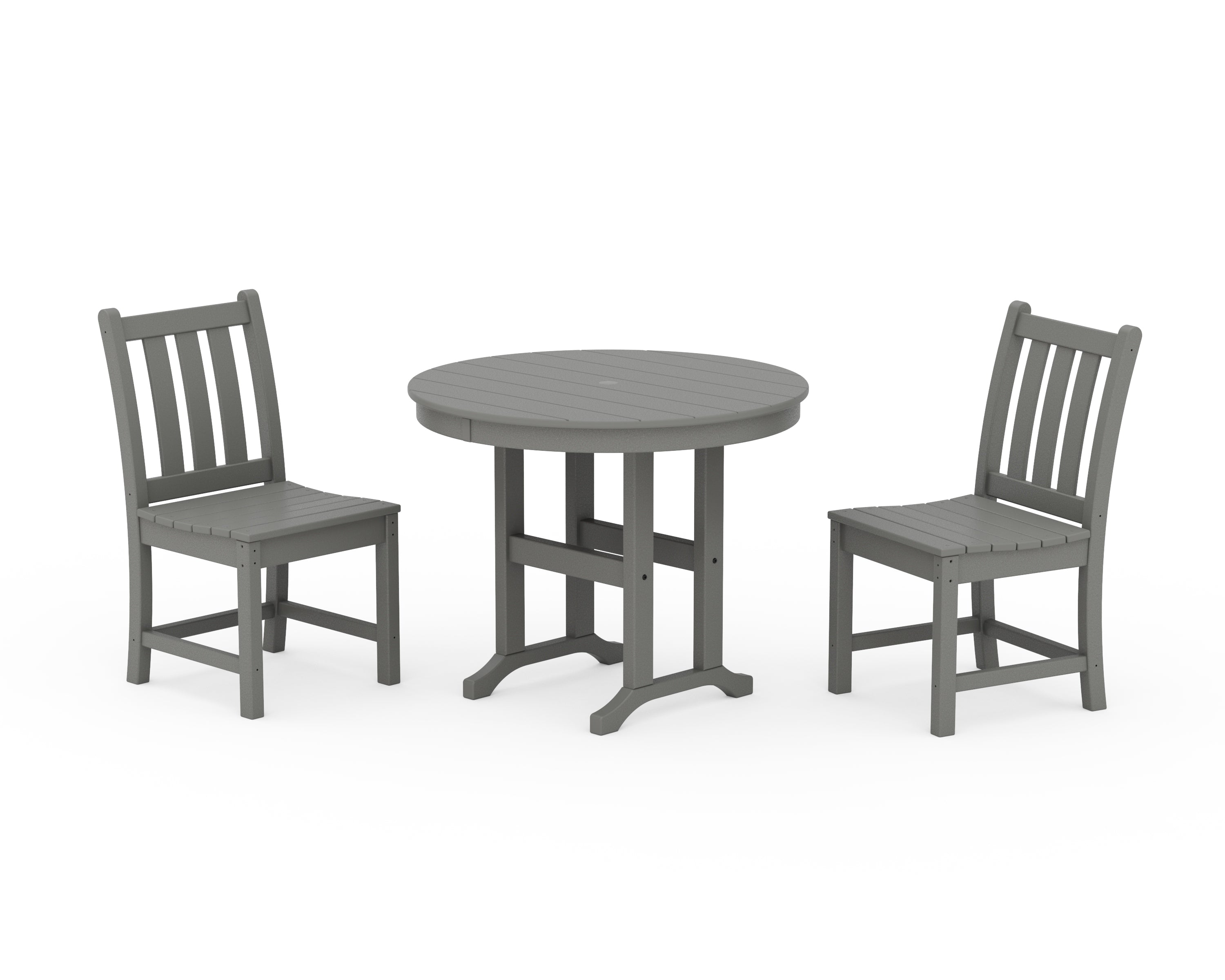 POLYWOOD Traditional Garden Side Chair 3-Piece Round Dining Set in Slate Grey